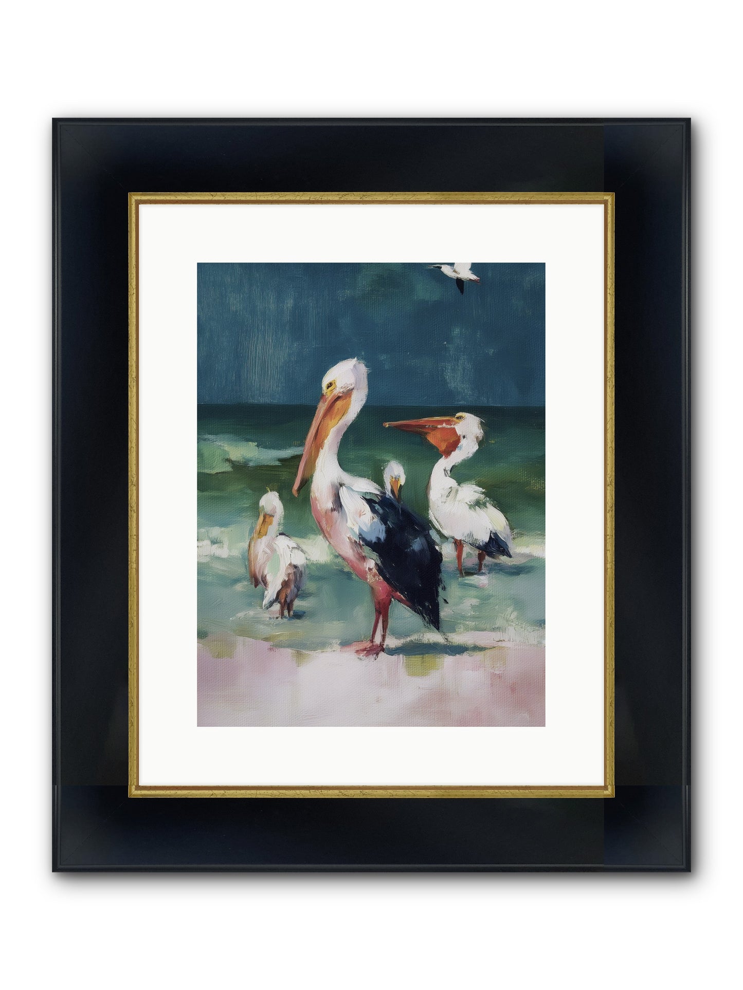 Along Water's Edge Framed Print - Wide Black w/Gold 12x16