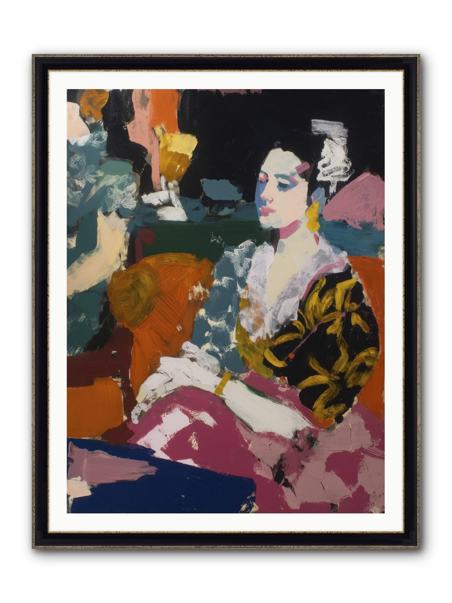Amber Wave Framed Print - Black & Gold 36x48