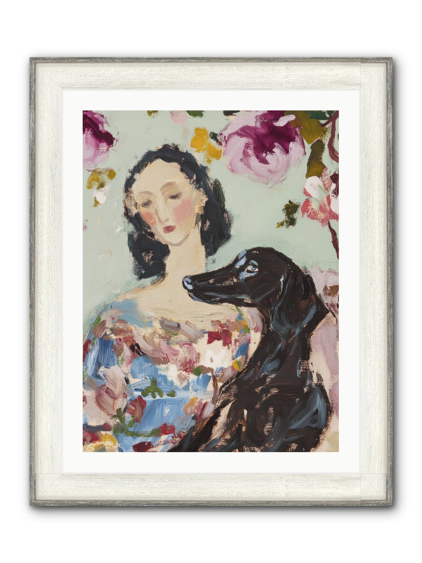 Among The Wild Mint Framed Print - Driftwood White 24x32
