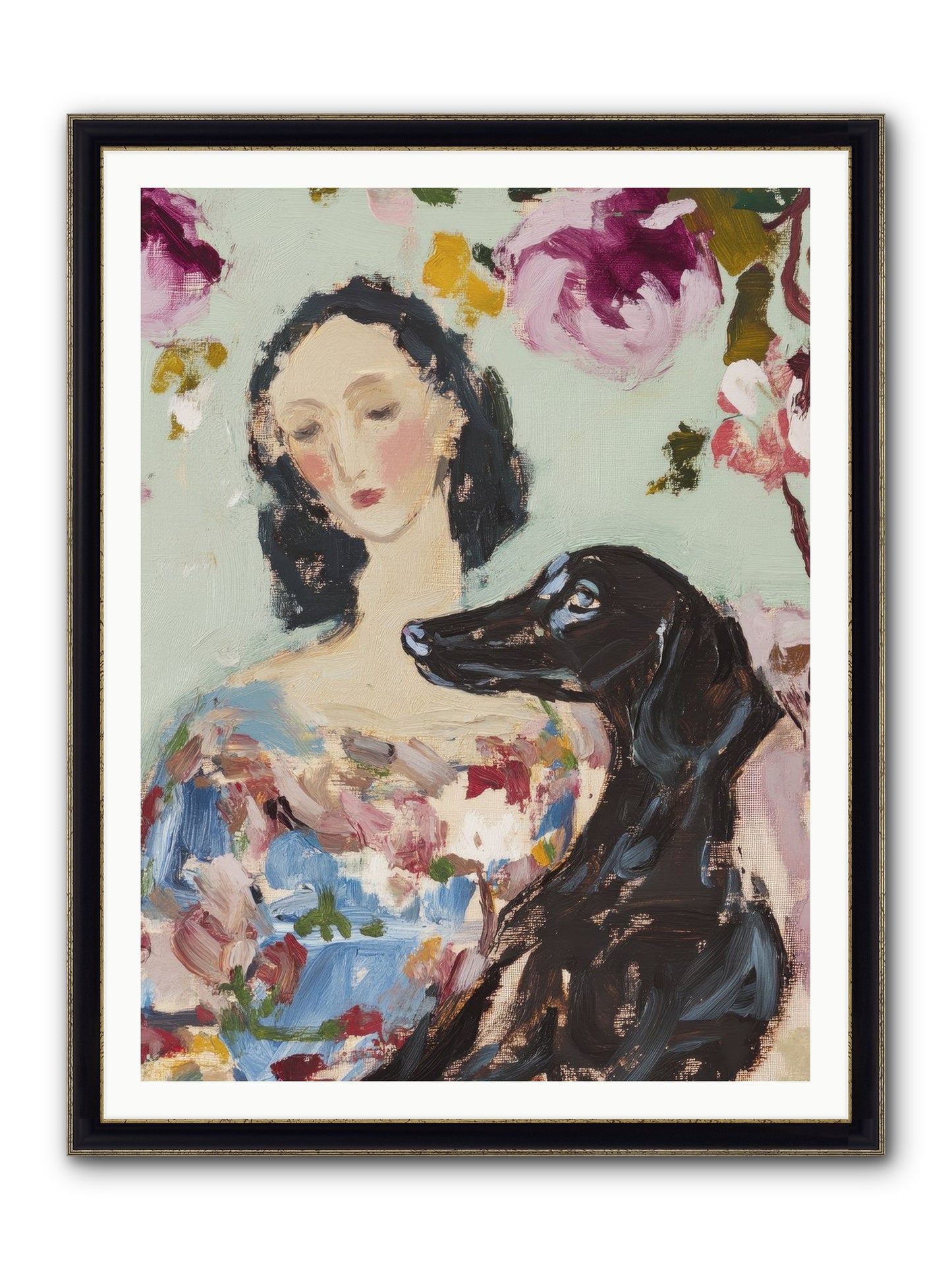 Among The Wild Mint Framed Print - Black & Gold 36x48