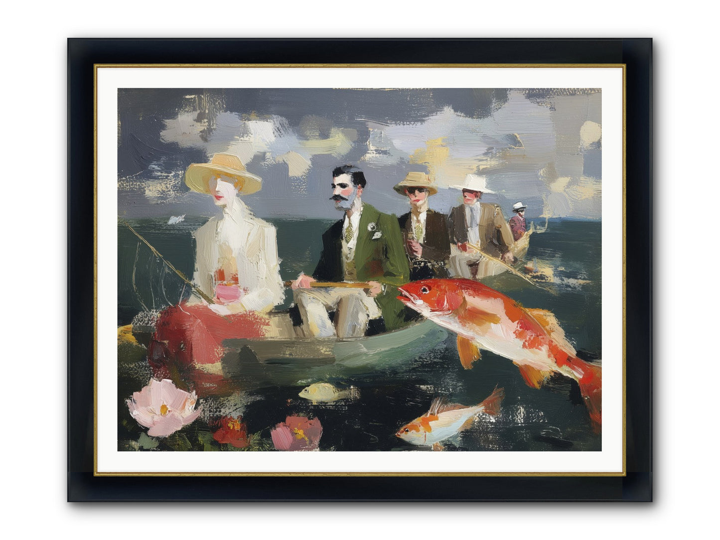 Angler's Aspirations Framed Print - Wide Black w/Gold 48x36