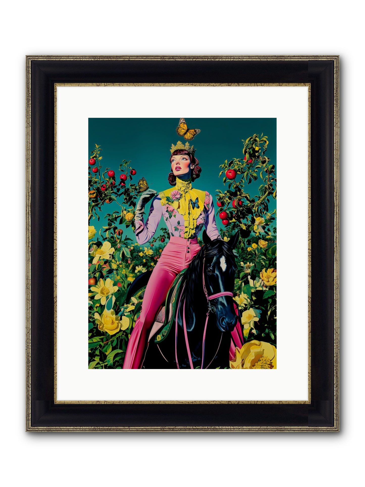 Apple Queen's Butterfly Ball Framed Print - Black & Gold 12x16