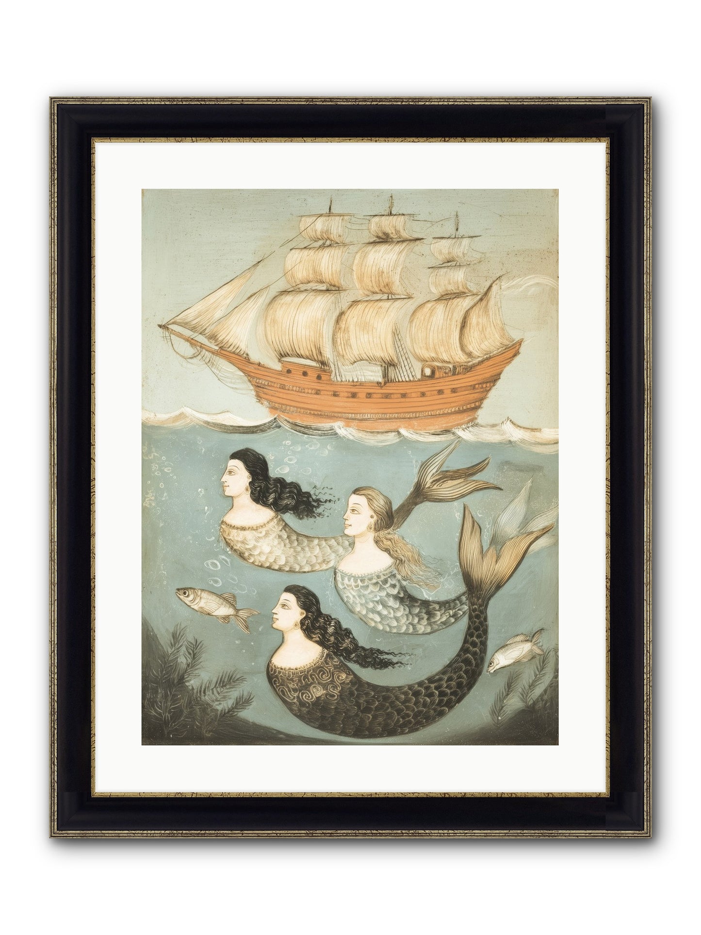 Aquatic Angels Framed Print - Black & Gold 18x24