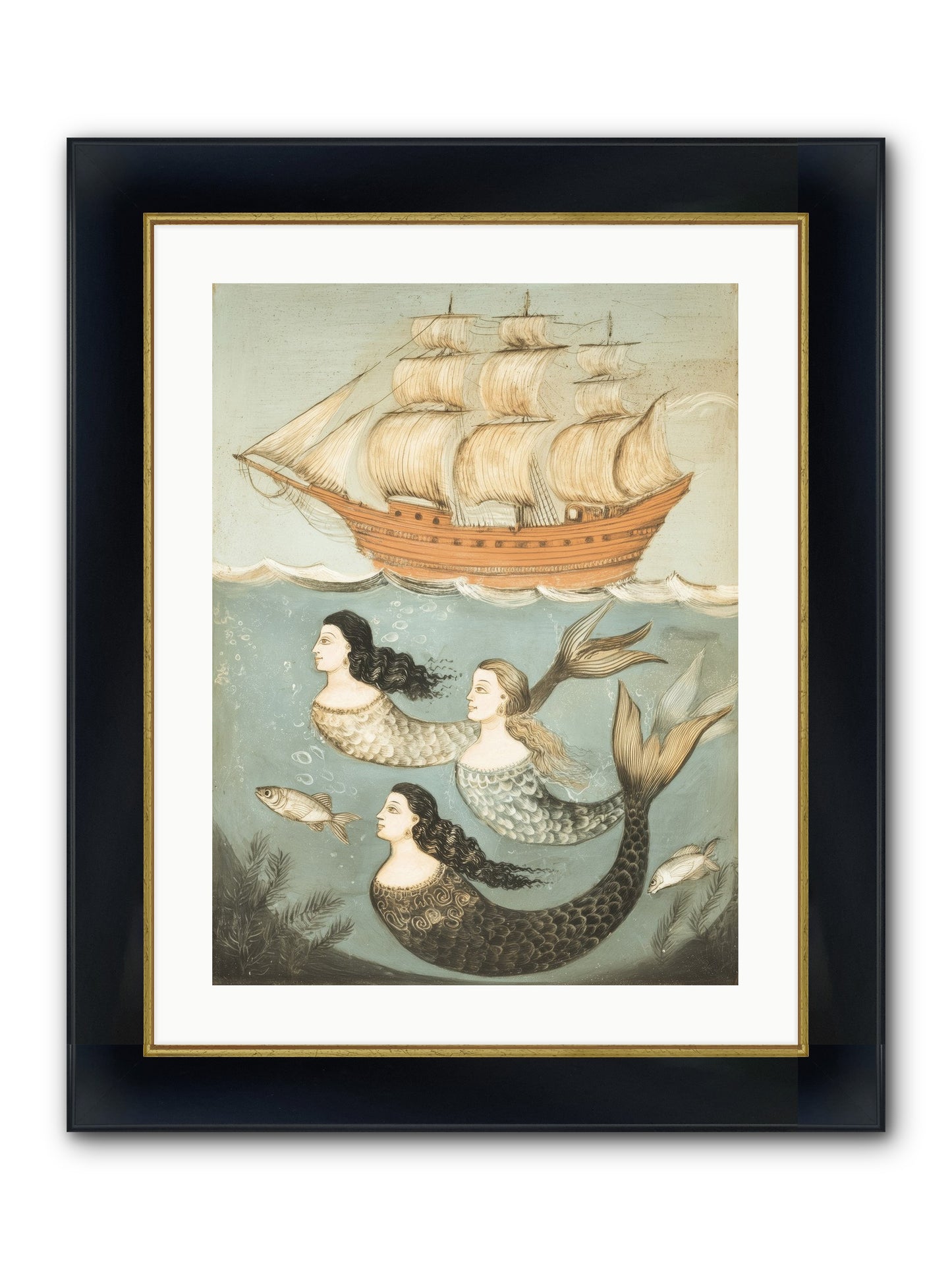 Aquatic Angels Framed Print - Wide Black w/Gold 18x24