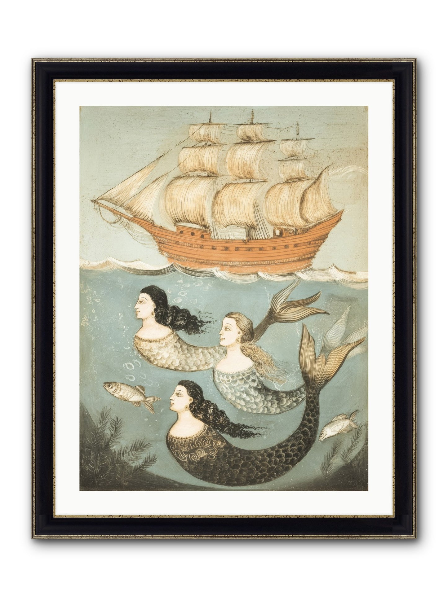 Aquatic Angels Framed Print - Black & Gold 24x32