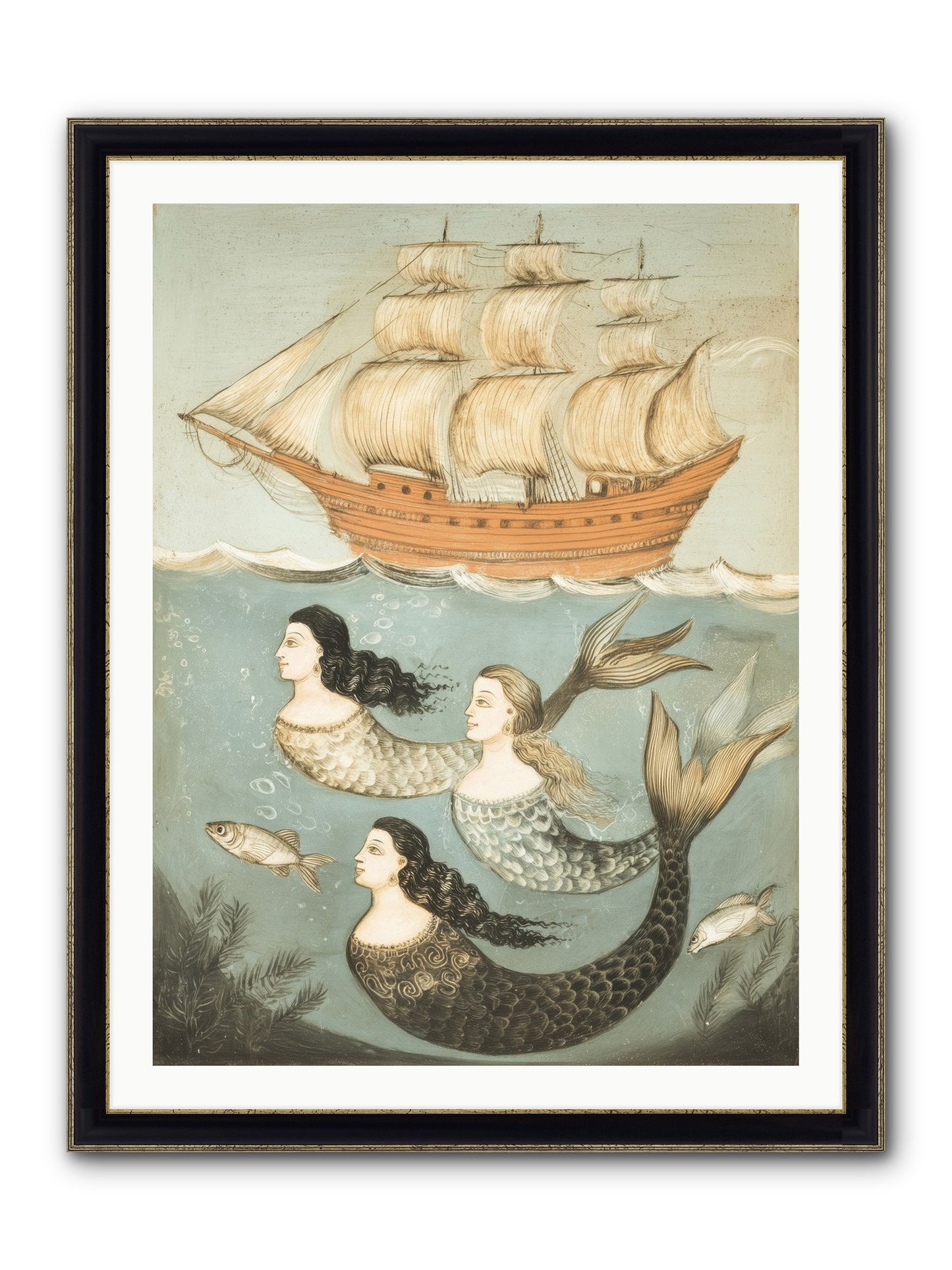 Aquatic Angels Framed Print - Black & Gold 30x40