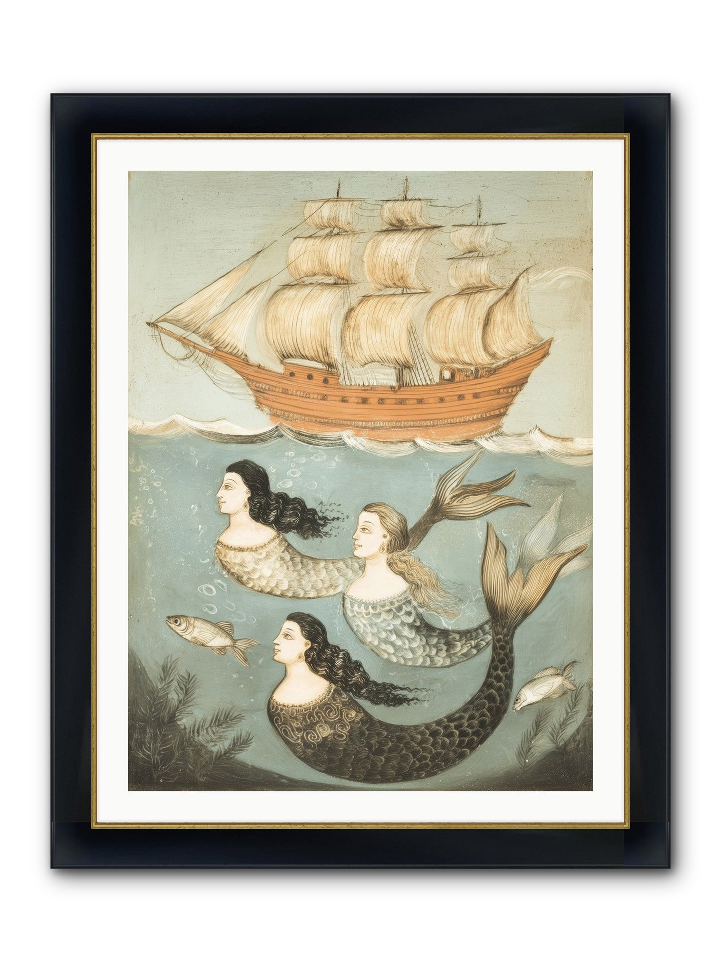 Aquatic Angels Framed Print - Wide Black w/Gold 30x40