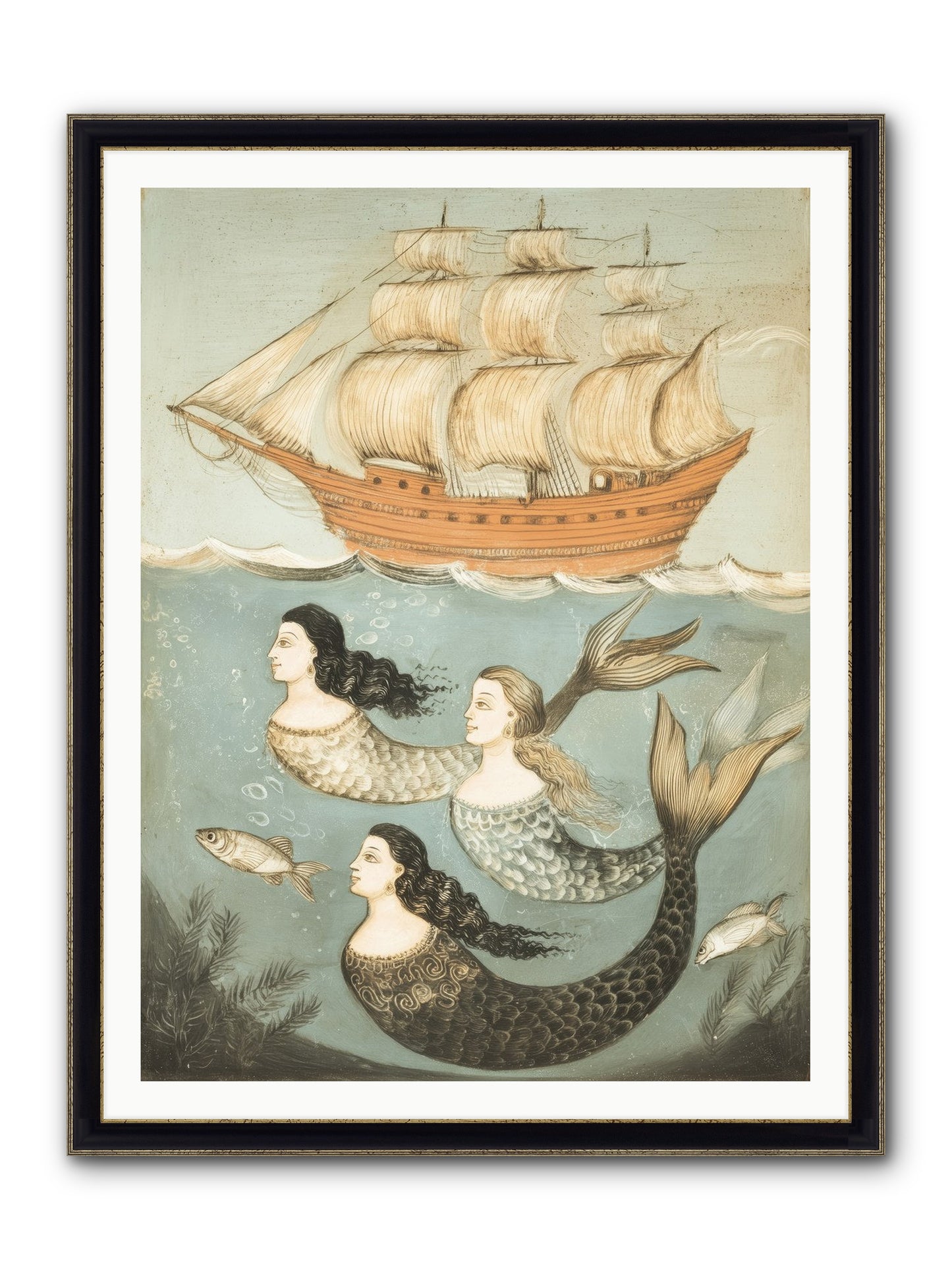 Aquatic Angels Framed Print - Black & Gold 36x48