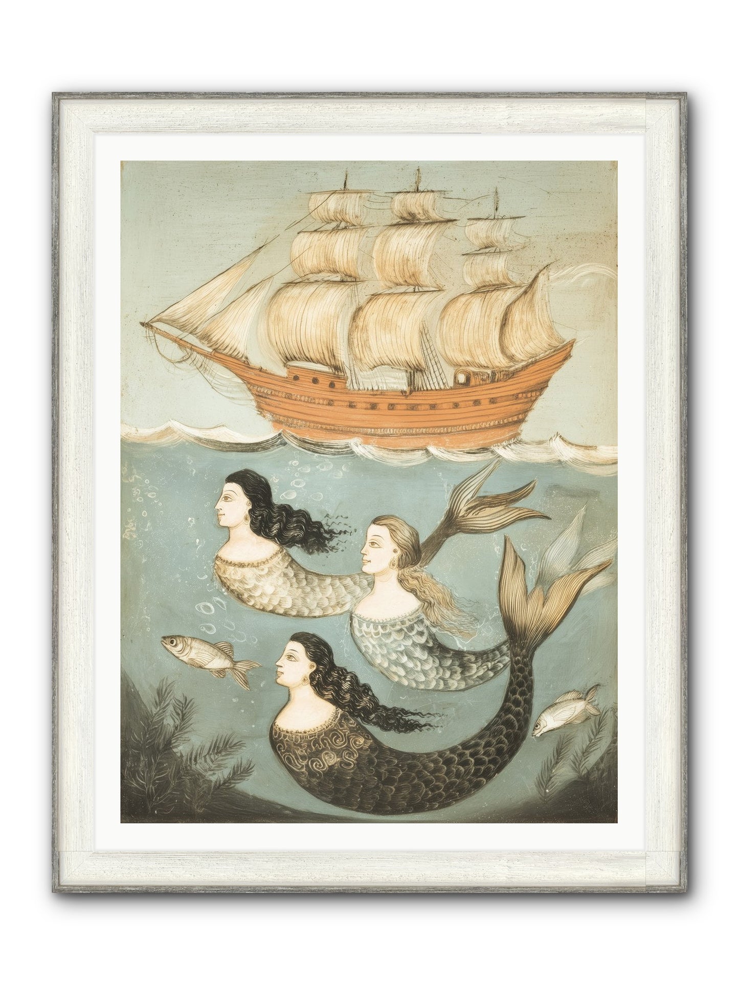 Aquatic Angels Framed Print - Driftwood White 36x48