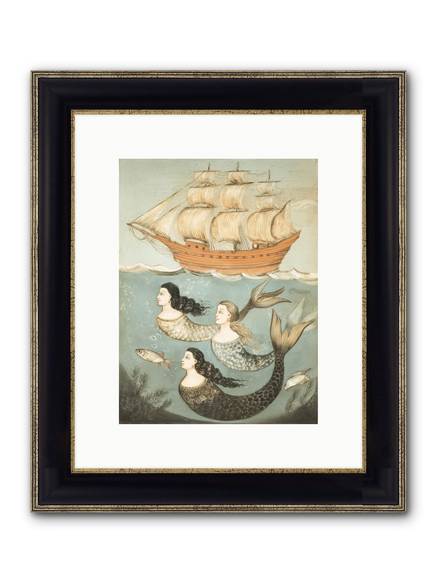Aquatic Angels Framed Print - Black & Gold 9x12