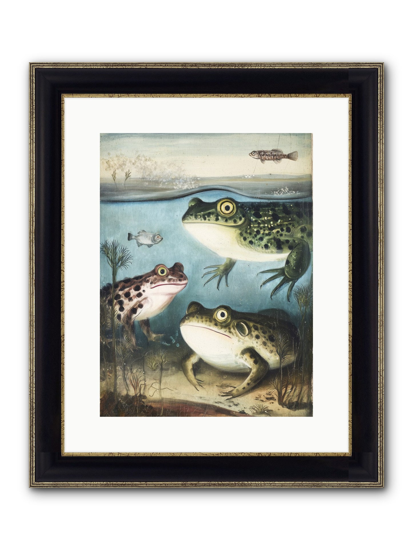 Aquatic Grace Framed Print - Black & Gold 12x16