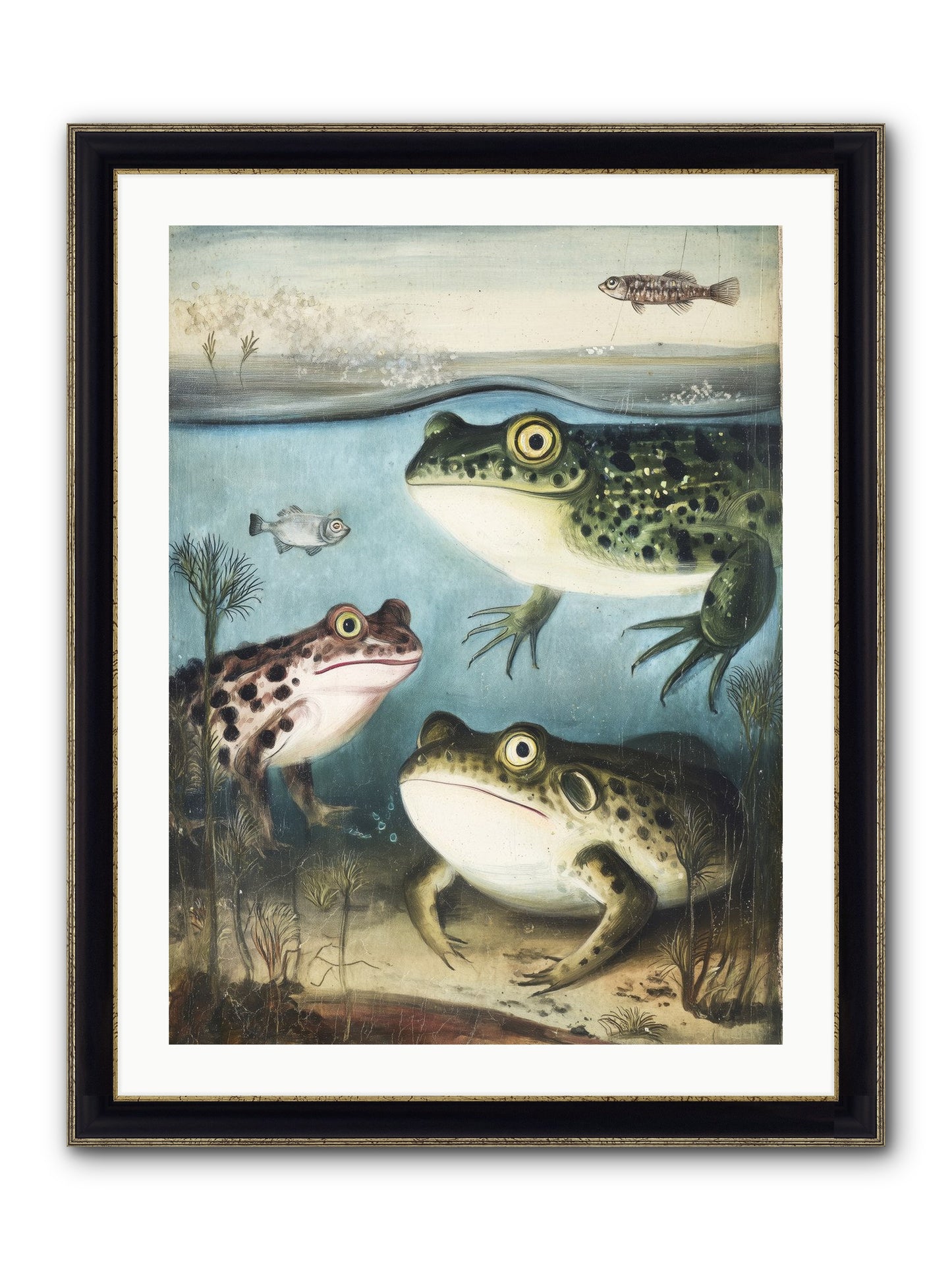 Aquatic Grace Framed Print - Black & Gold 24x32