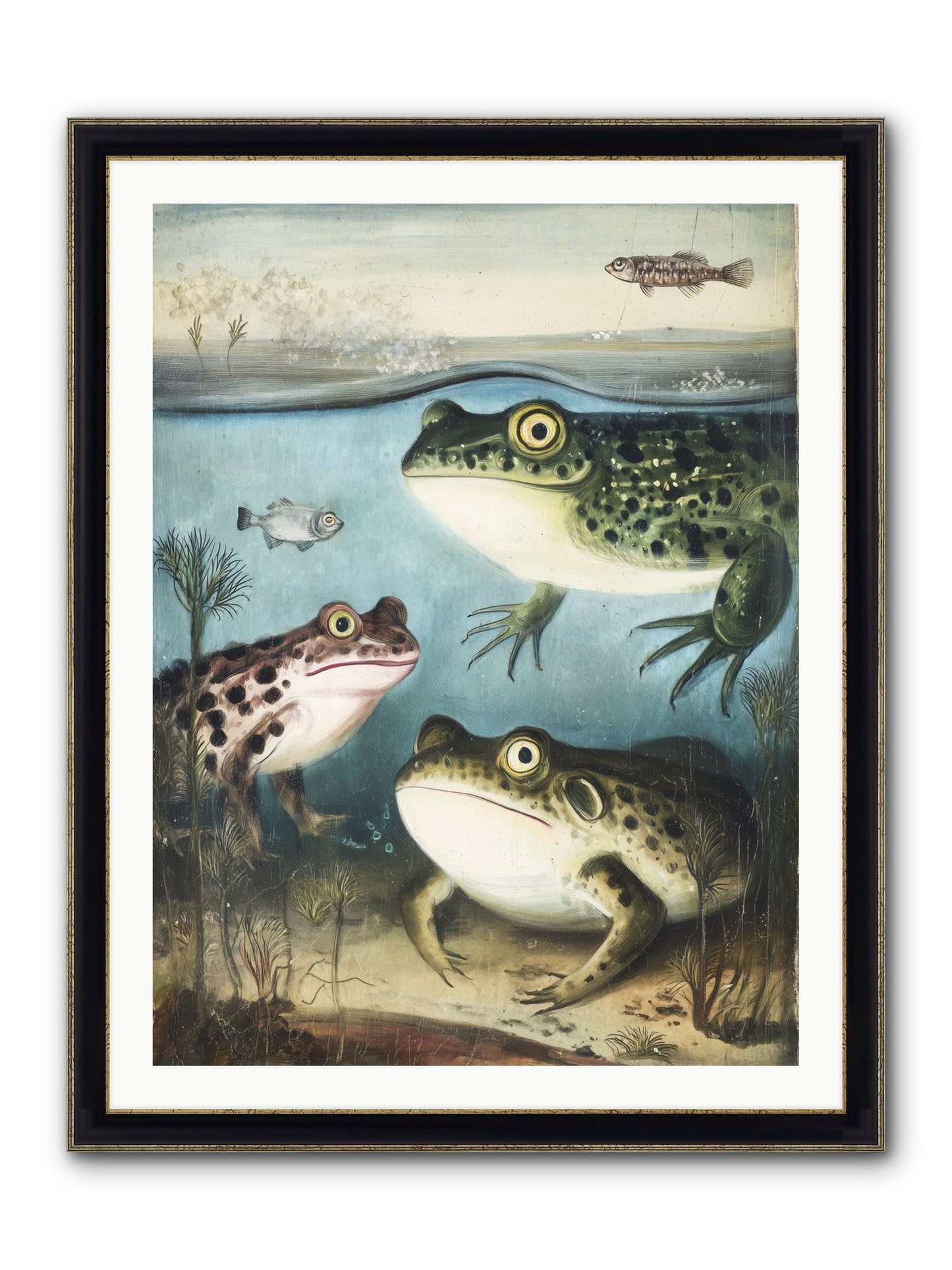 Aquatic Grace Framed Print - Black & Gold 30x40