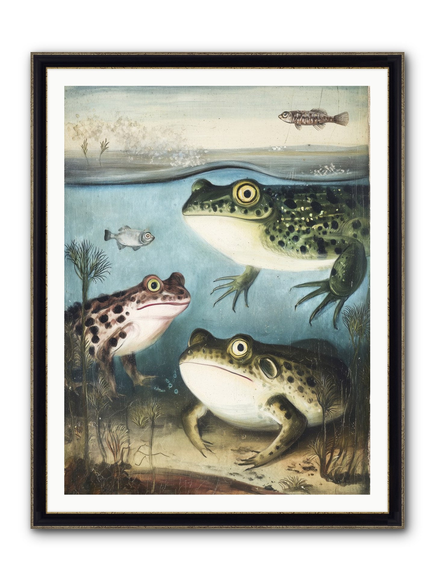 Aquatic Grace Framed Print - Black & Gold 36x48