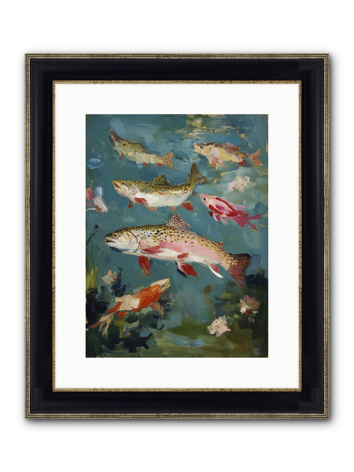 Aquatic Meadow Framed Print - Black & Gold 12x16