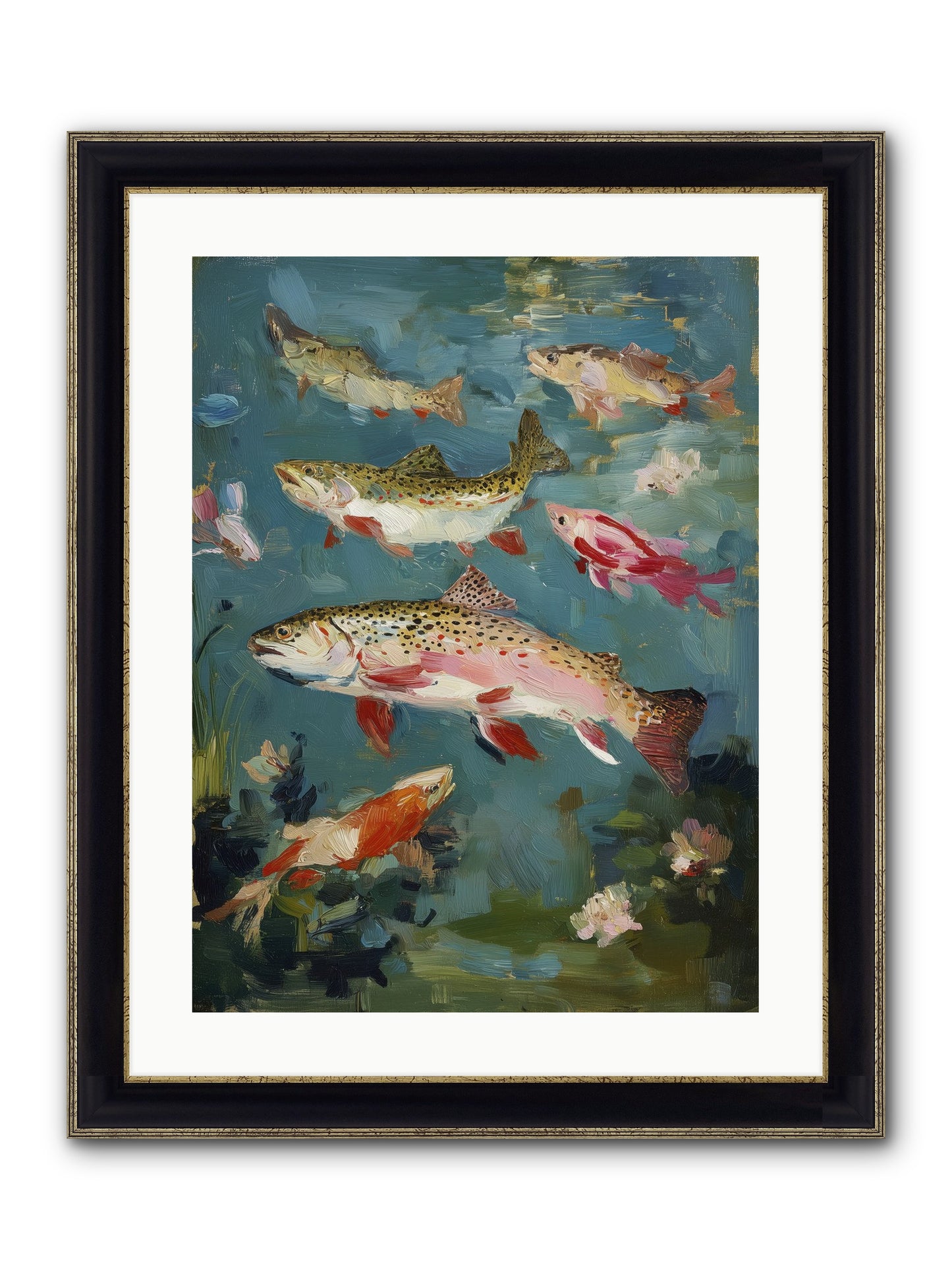 Aquatic Meadow Framed Print - Black & Gold 18x24