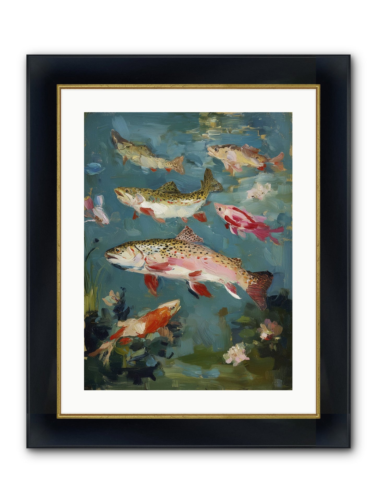 Aquatic Meadow Framed Print - Wide Black w/Gold 18x24