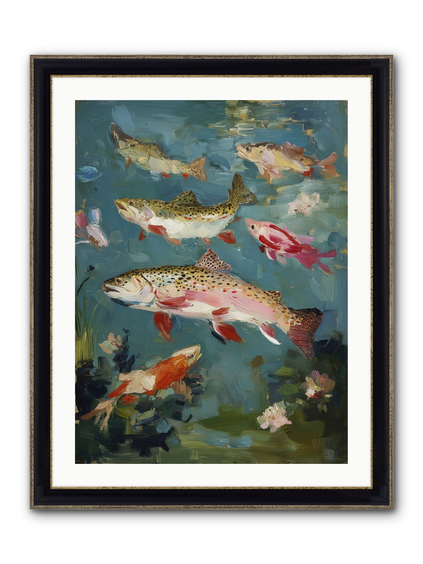 Aquatic Meadow Framed Print - Black & Gold 24x32