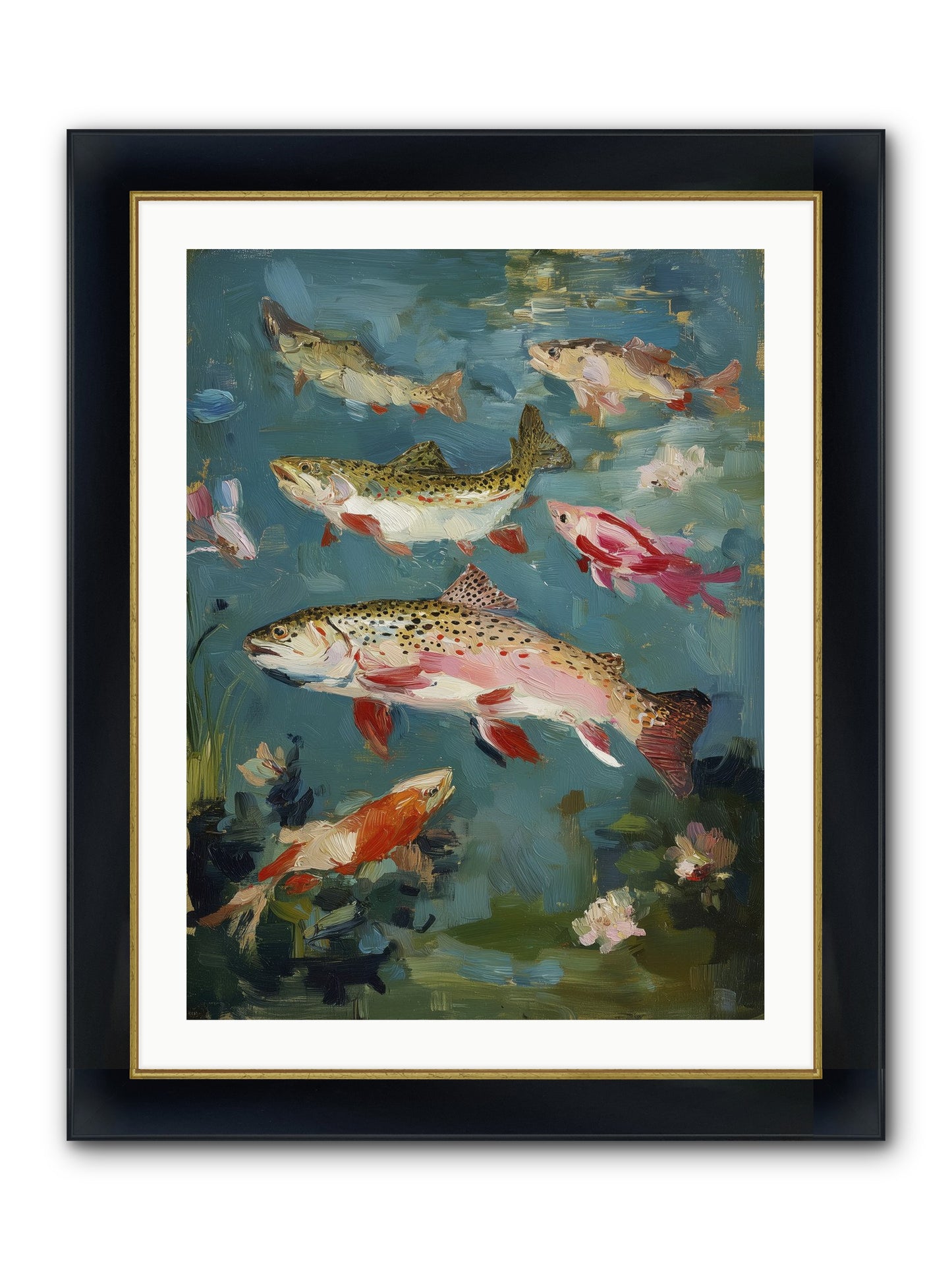 Aquatic Meadow Framed Print - Wide Black w/Gold 24x32