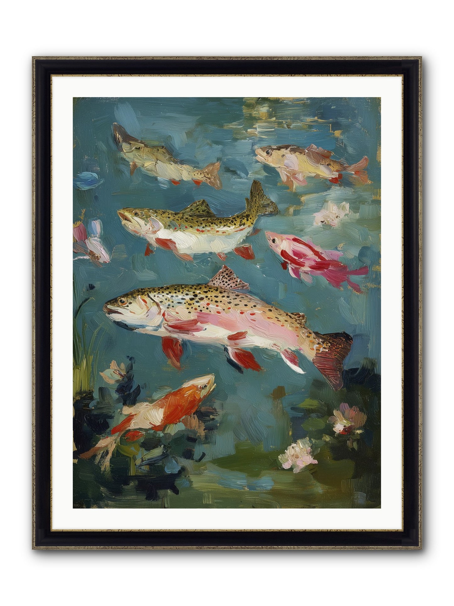 Aquatic Meadow Framed Print - Black & Gold 30x40