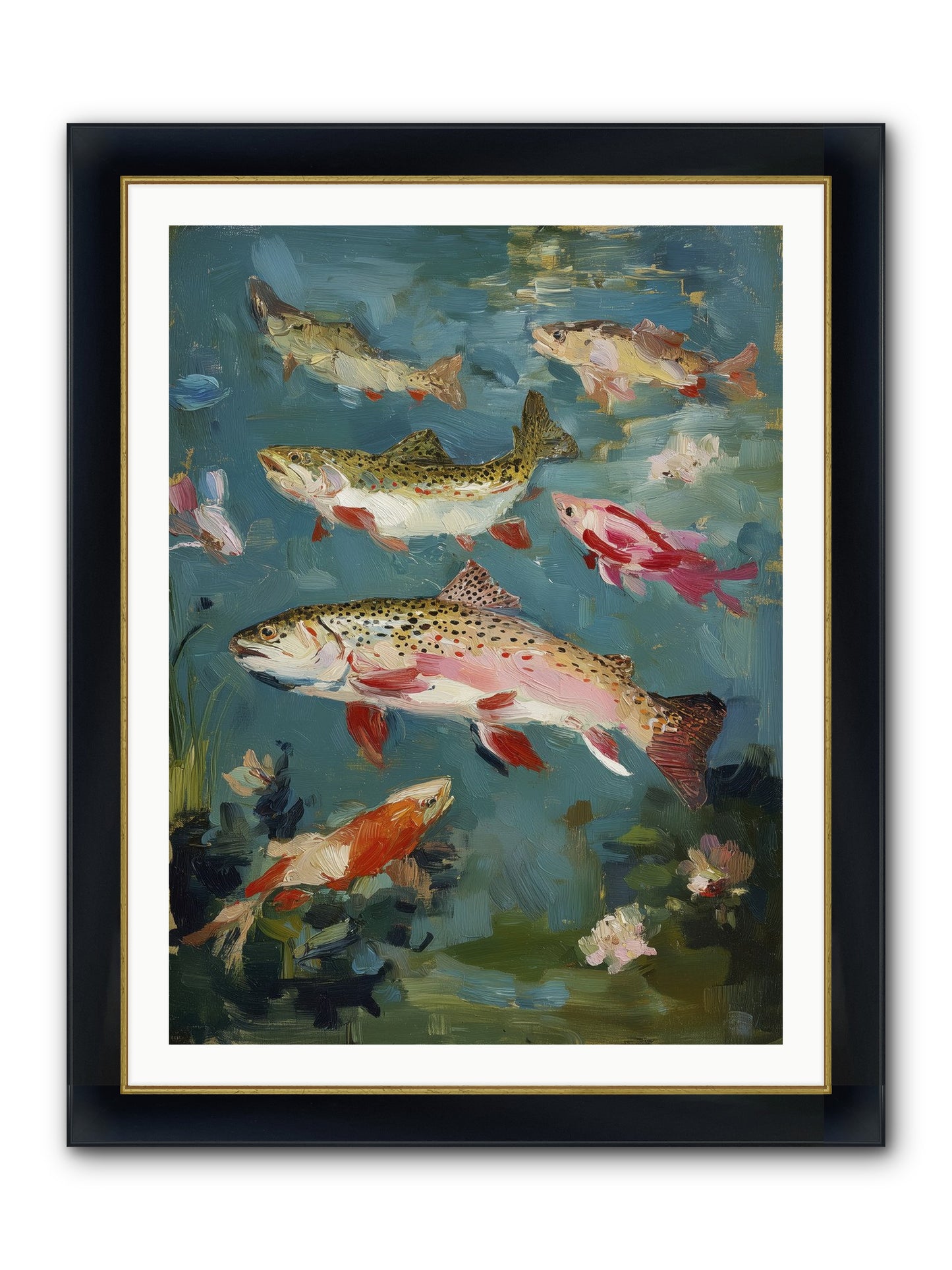 Aquatic Meadow Framed Print - Wide Black w/Gold 30x40