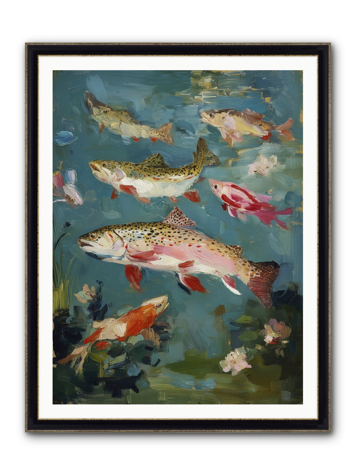 Aquatic Meadow Framed Print - Black & Gold 36x48