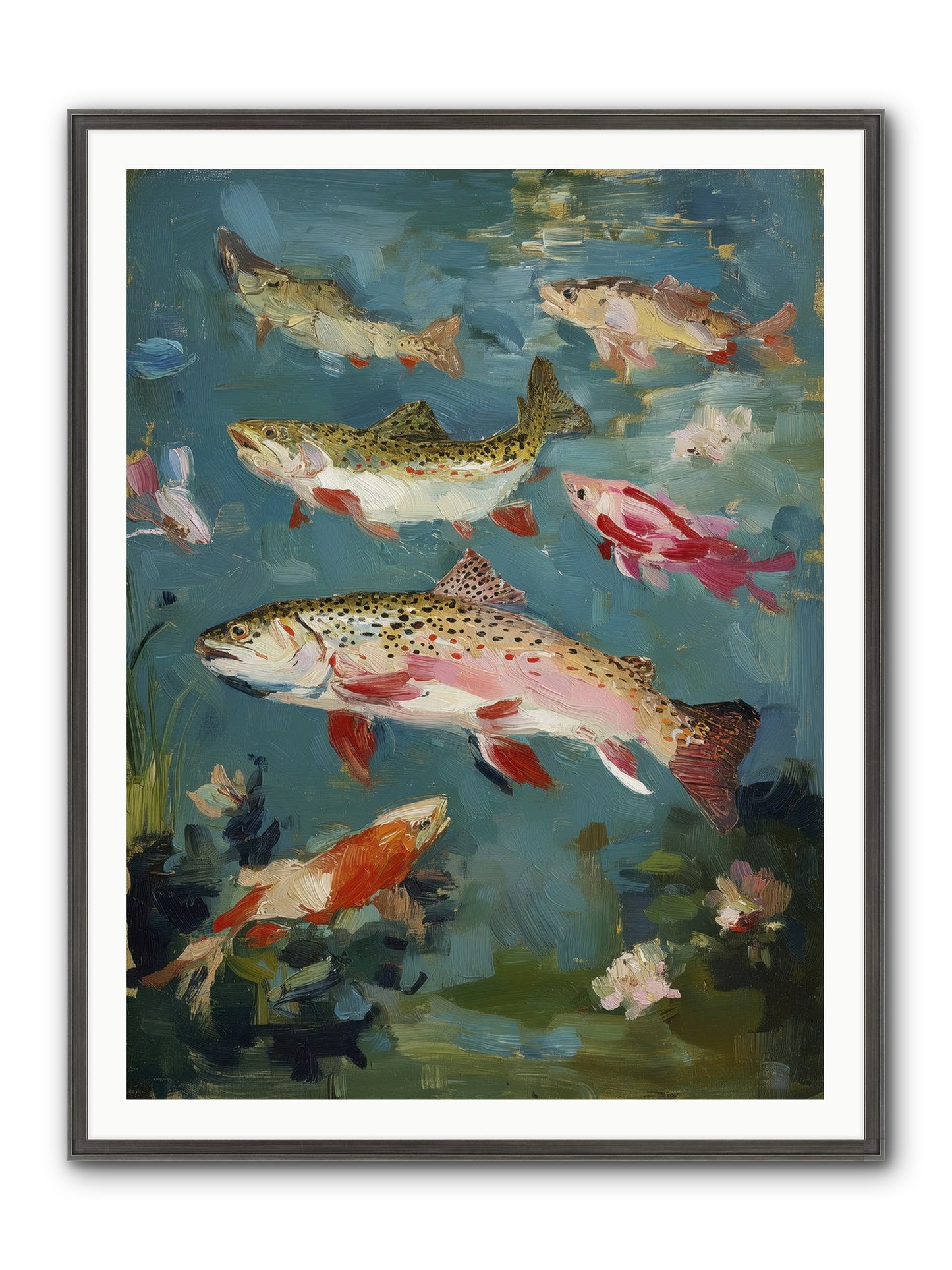 Aquatic Meadow Framed Print - Slimwoods Black/Silver 36x48