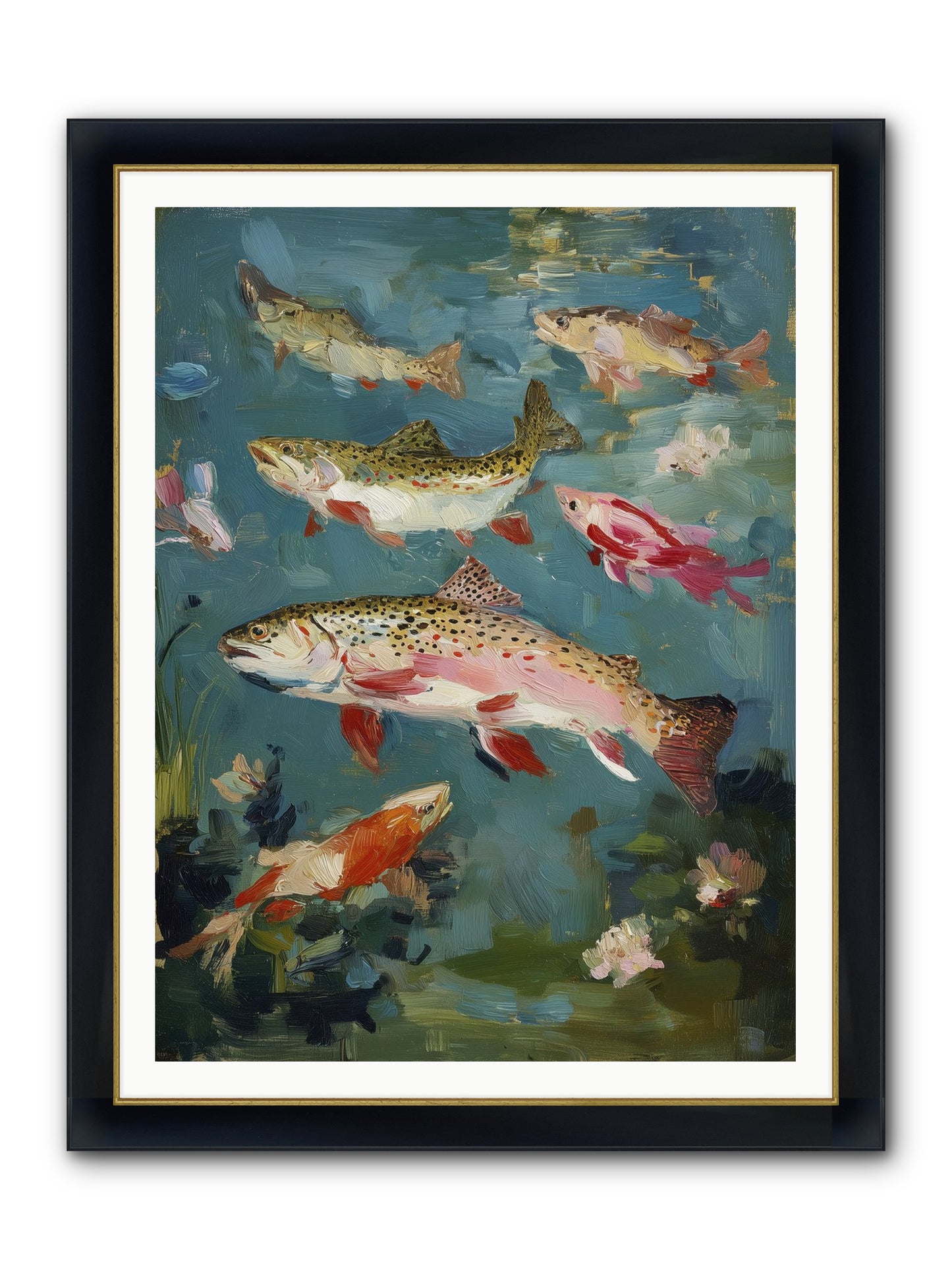 Aquatic Meadow Framed Print - Wide Black w/Gold 36x48
