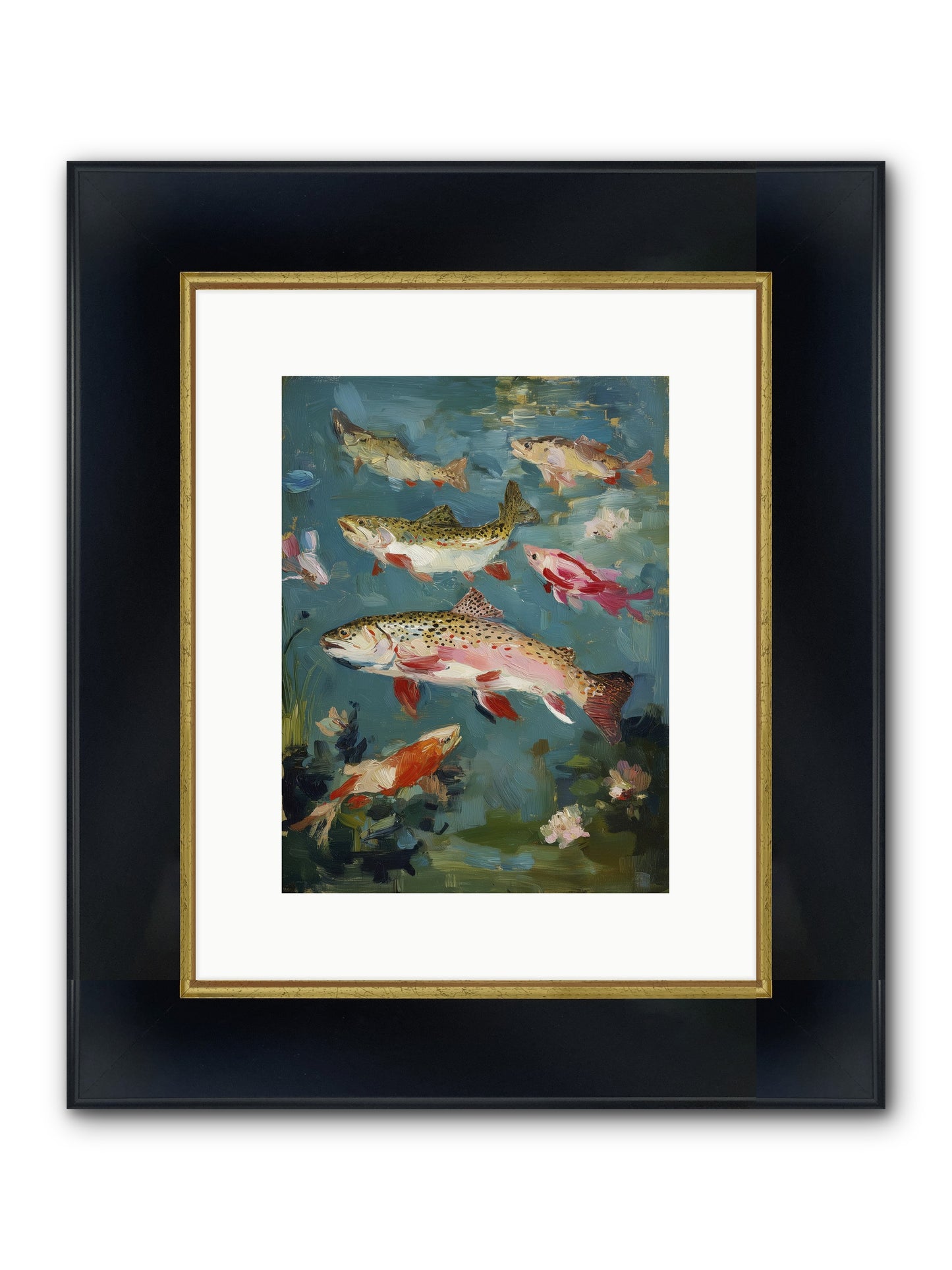 Aquatic Meadow Framed Print - Wide Black w/Gold 9x12