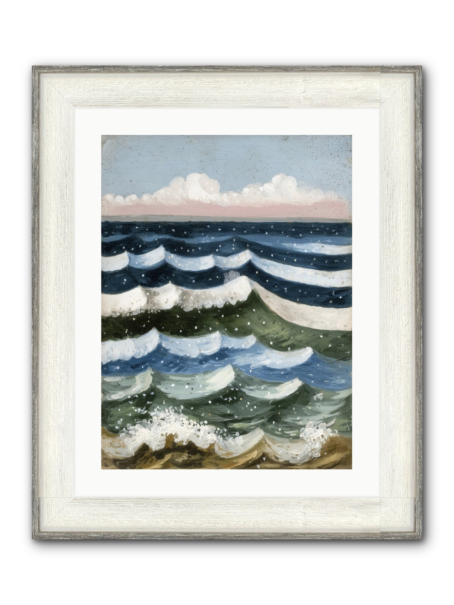 Aquatic Quilt Framed Print - Driftwood White 18x24
