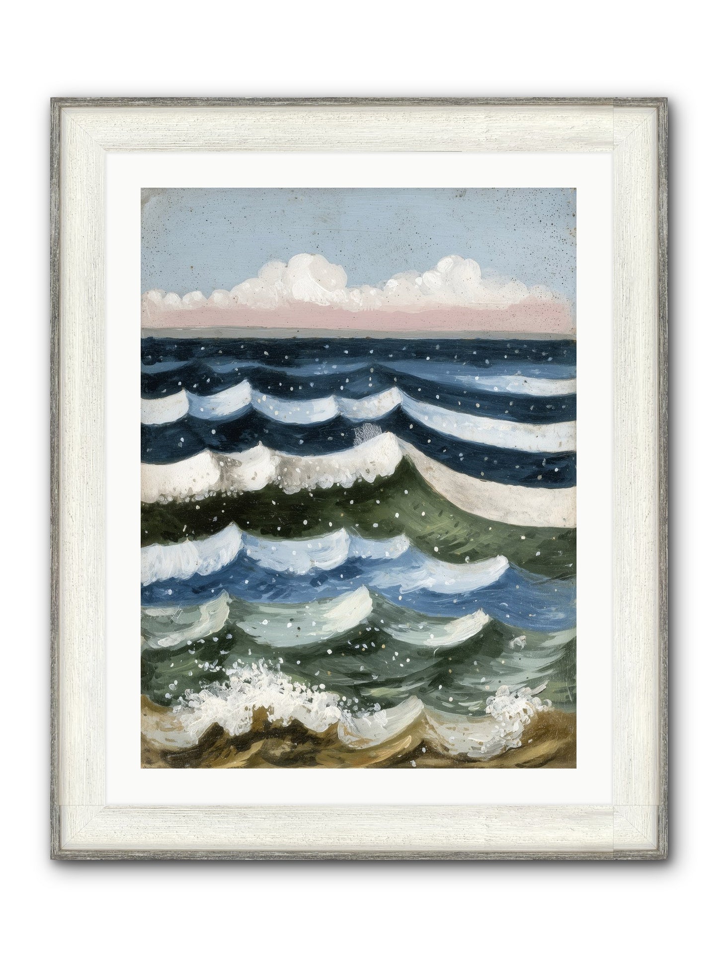 Aquatic Quilt Framed Print - Driftwood White 24x32