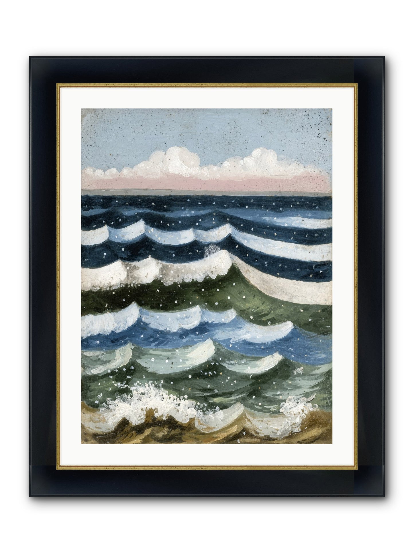 Aquatic Quilt Framed Print - Wide Black w/Gold 24x32