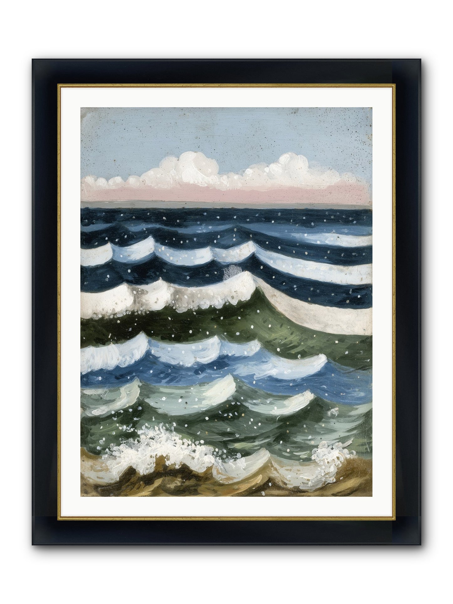 Aquatic Quilt Framed Print - Wide Black w/Gold 30x40