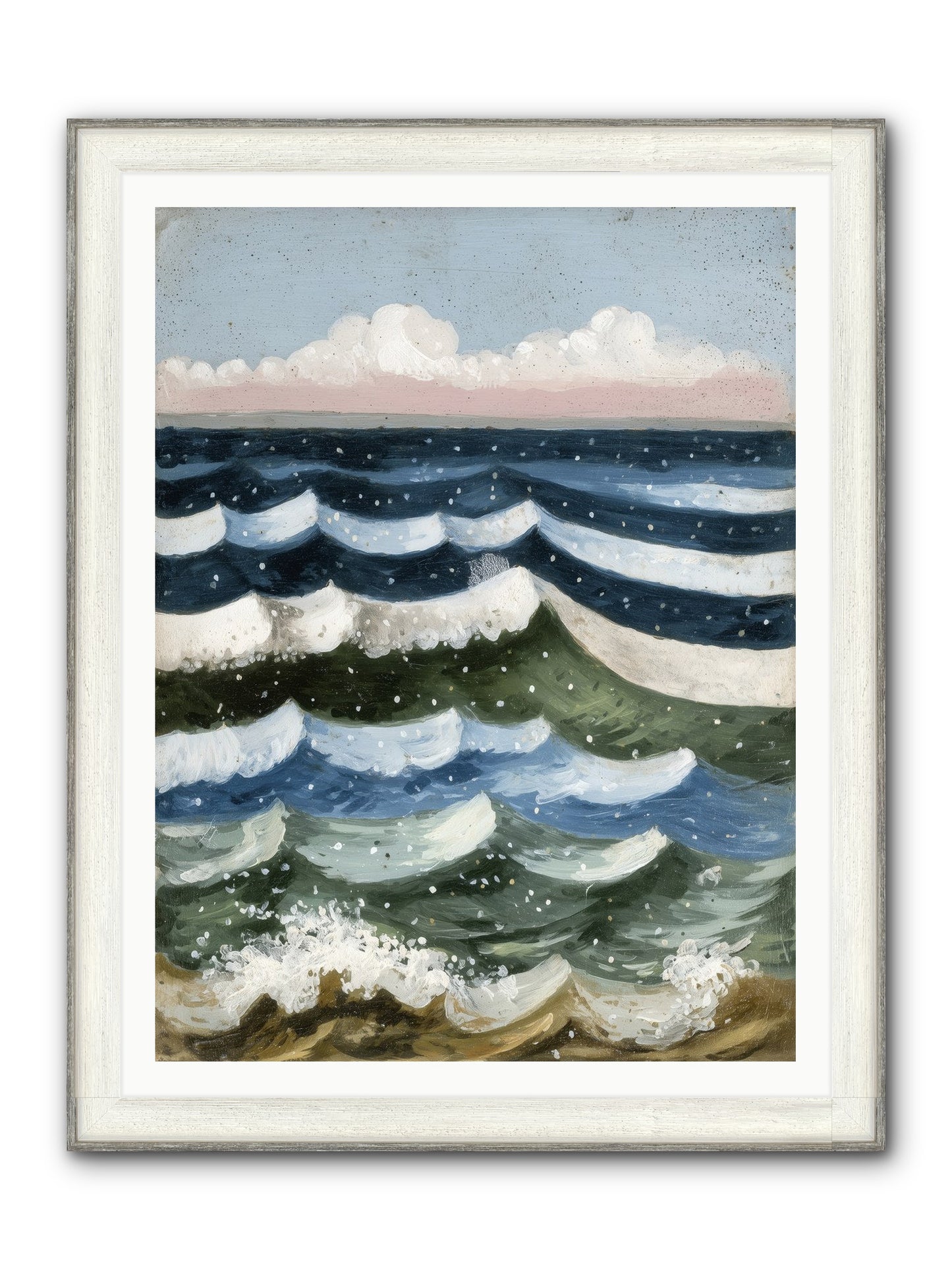 Aquatic Quilt Framed Print - Driftwood White 36x48