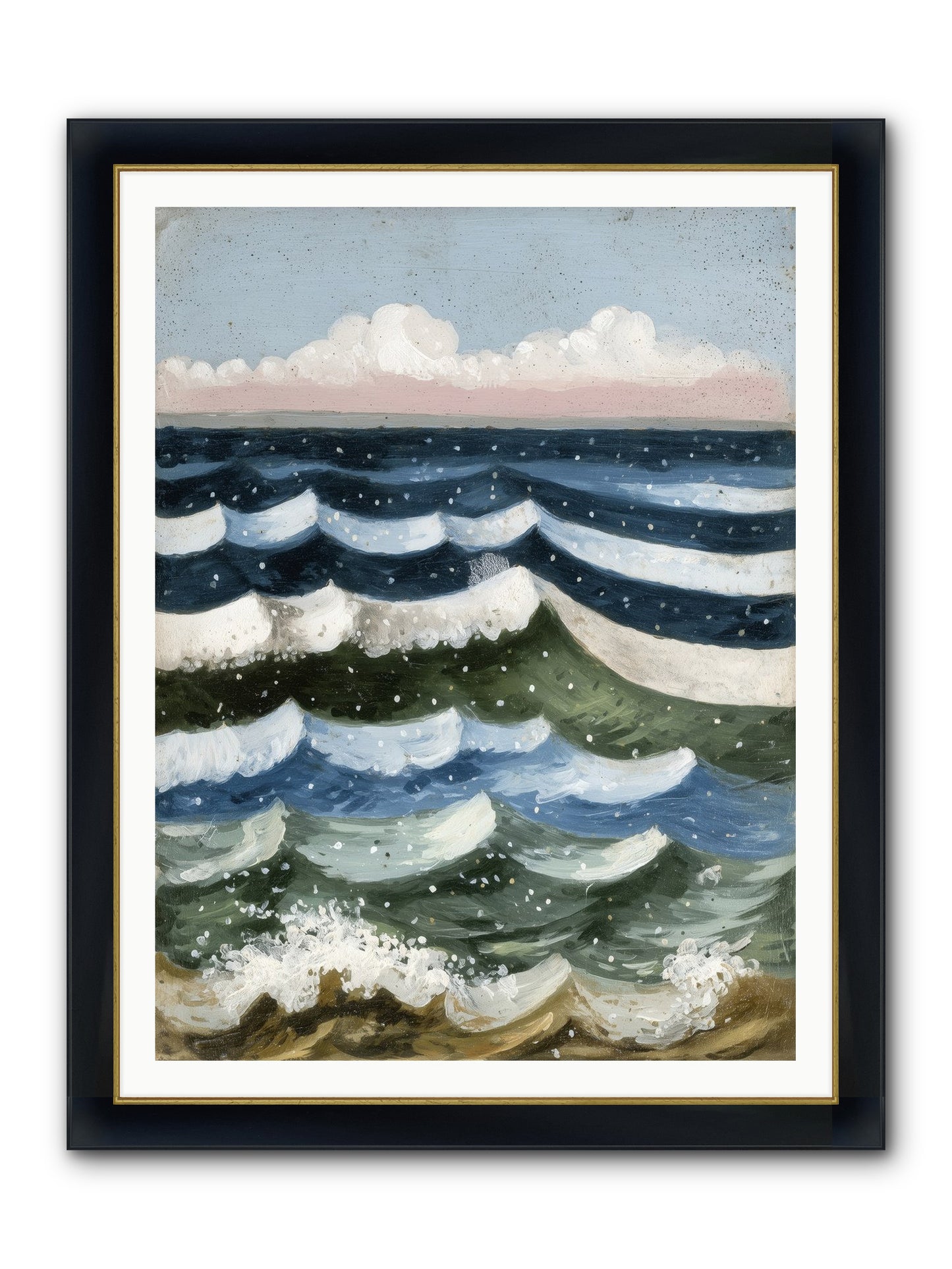 Aquatic Quilt Framed Print - Wide Black w/Gold 36x48