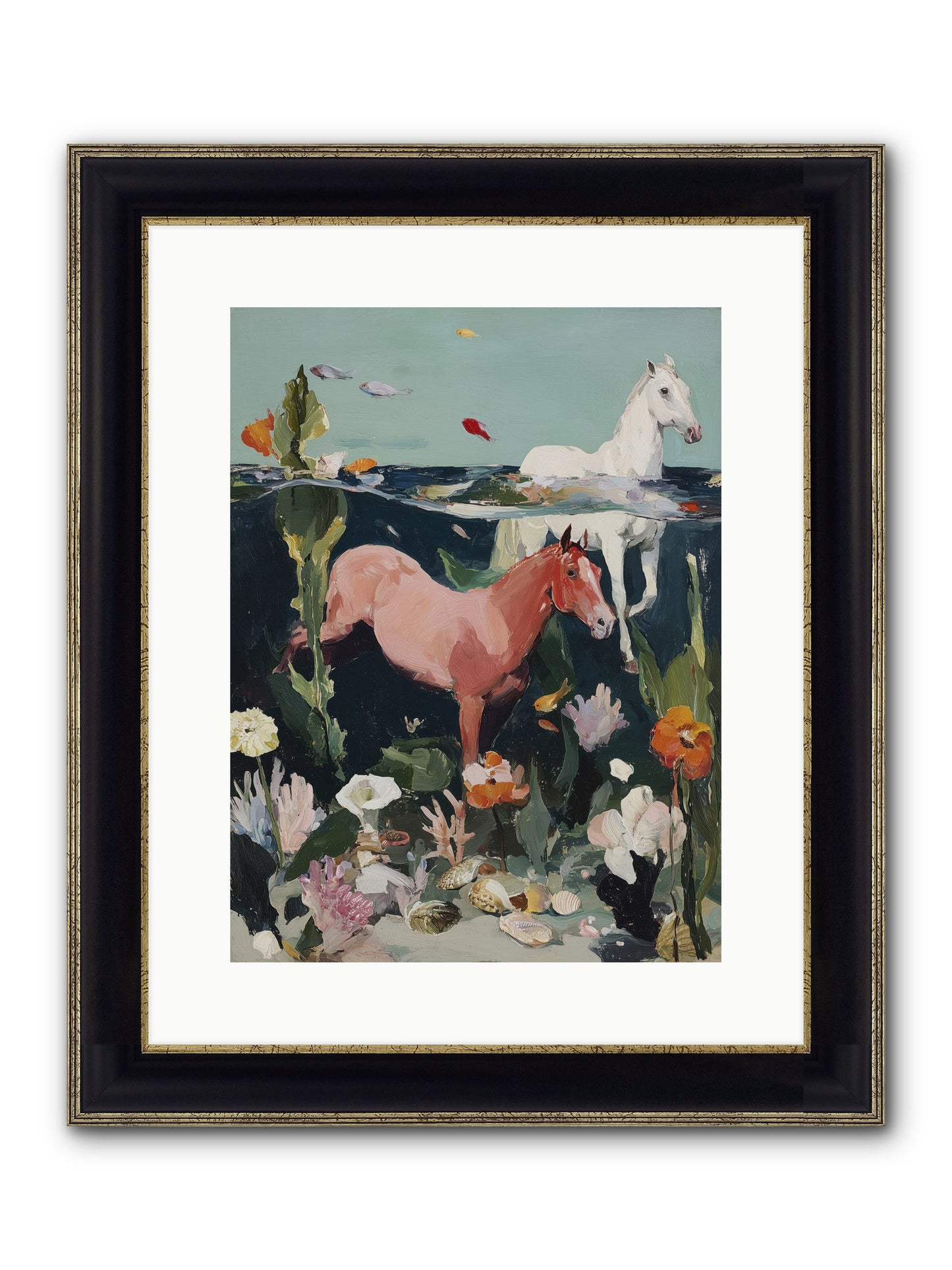 Aquatic Steeds Framed Print - Black & Gold 12x16
