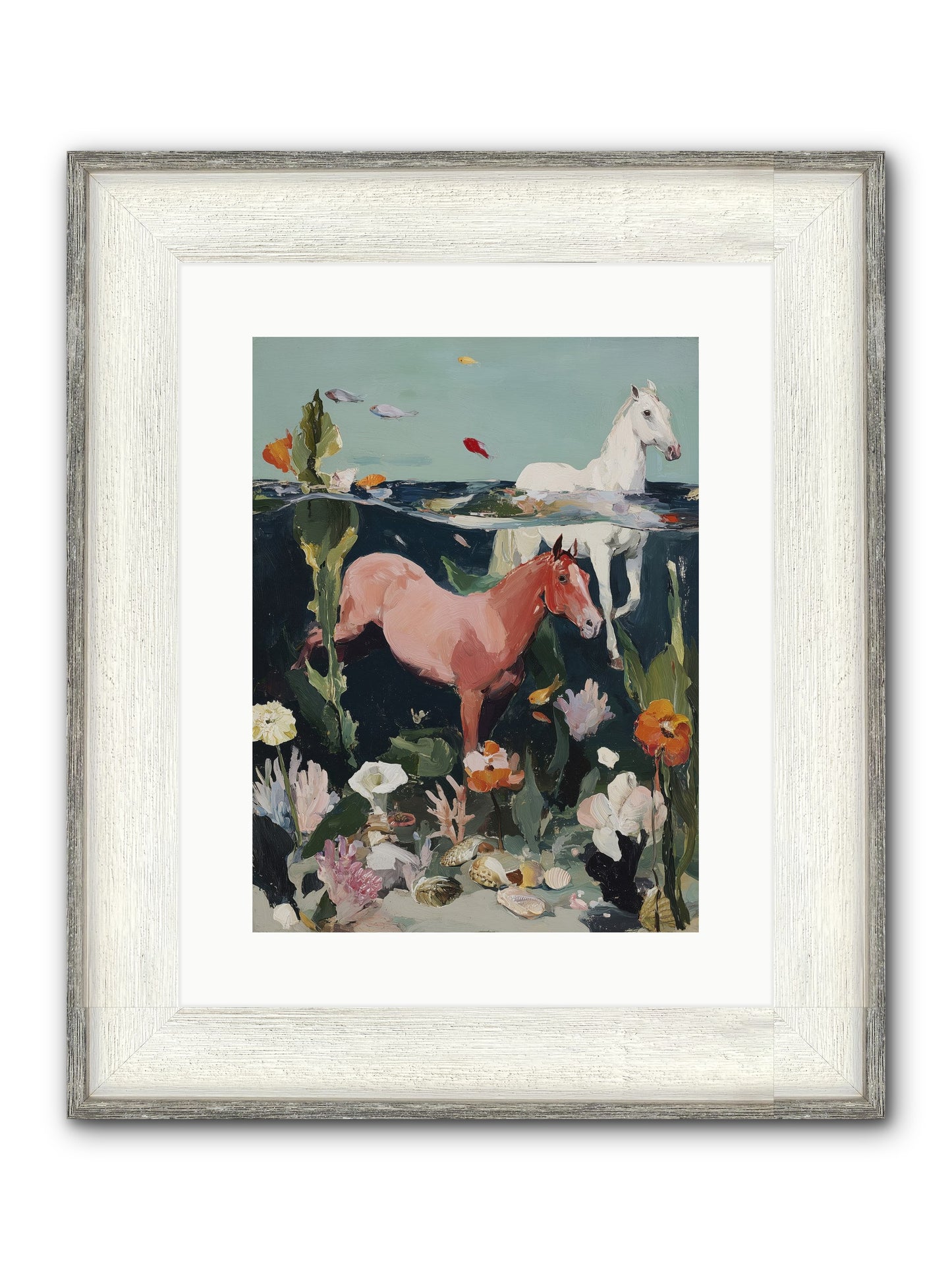 Aquatic Steeds Framed Print - Driftwood White 12x16