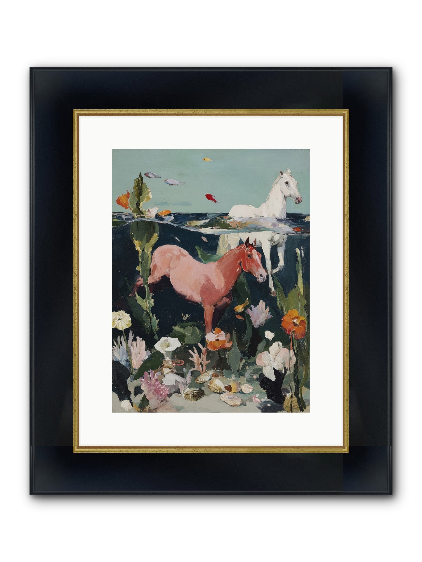 Aquatic Steeds Framed Print - Wide Black w/Gold 12x16
