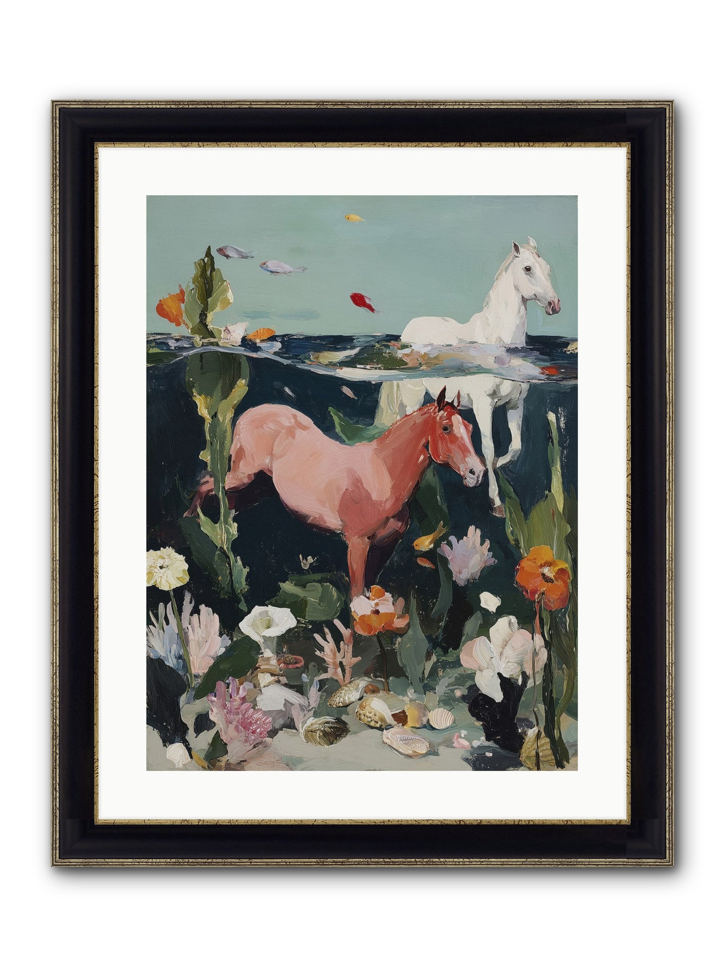Aquatic Steeds Framed Print - Black & Gold 18x24