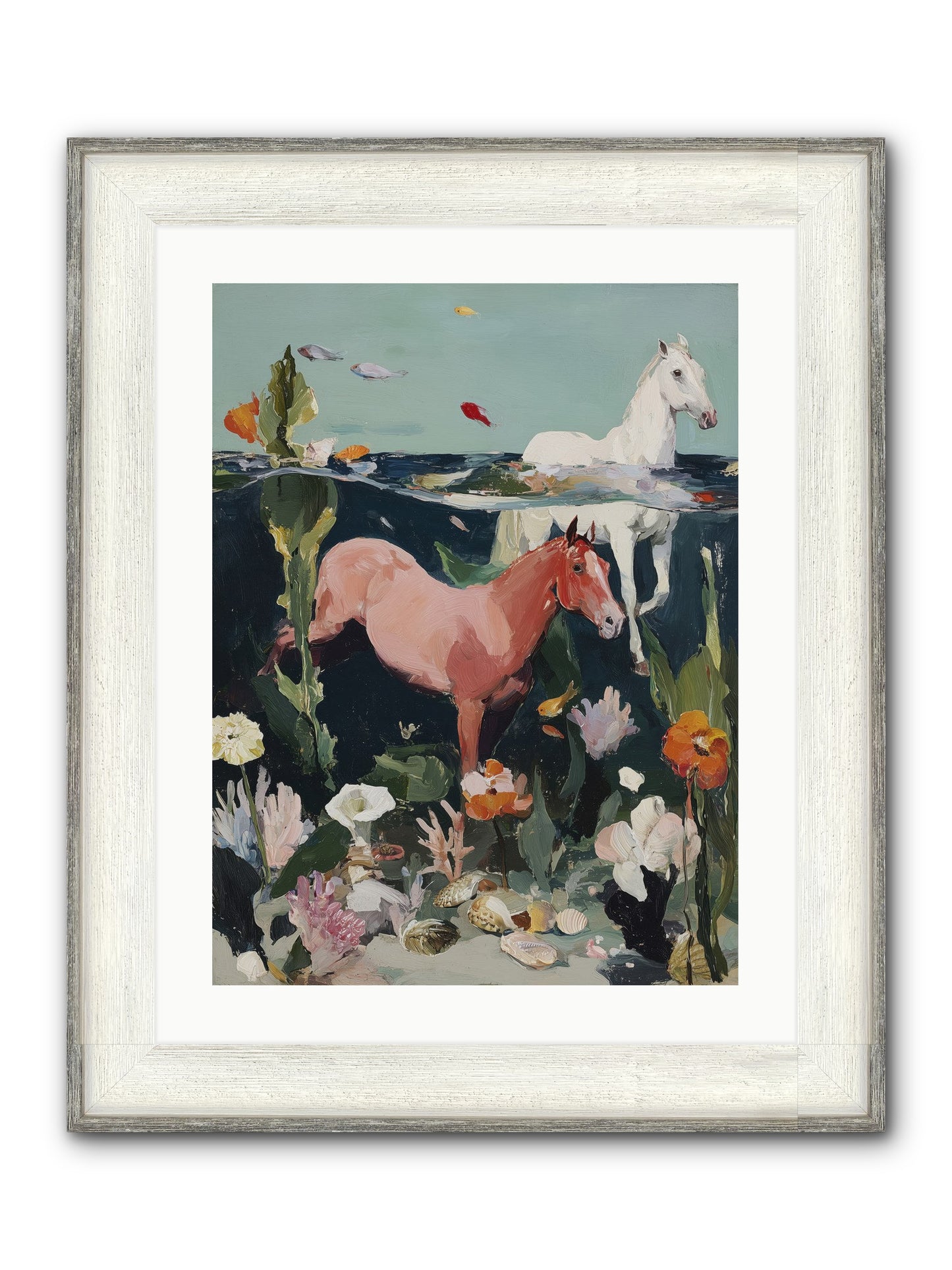 Aquatic Steeds Framed Print - Driftwood White 18x24