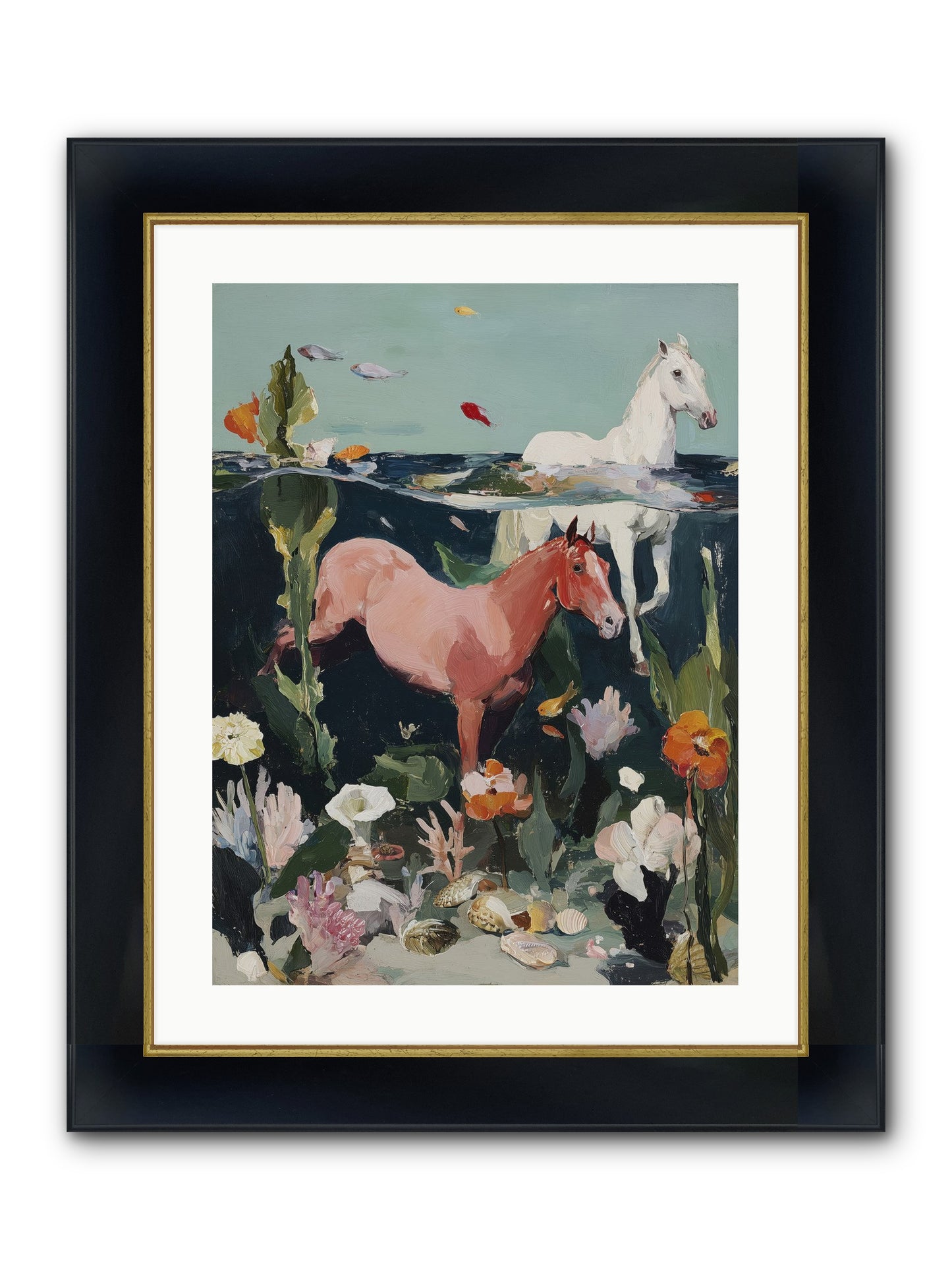 Aquatic Steeds Framed Print - Wide Black w/Gold 18x24