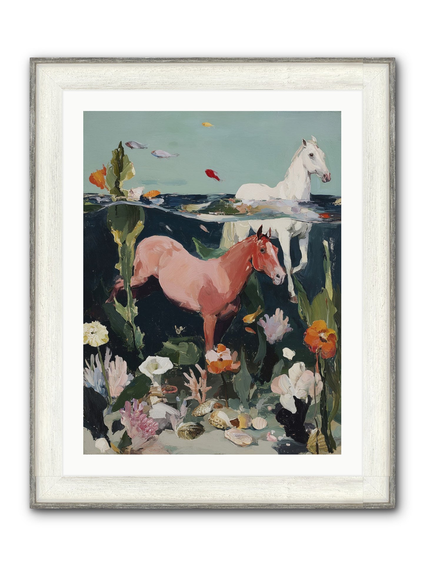 Aquatic Steeds Framed Print - Driftwood White 24x32
