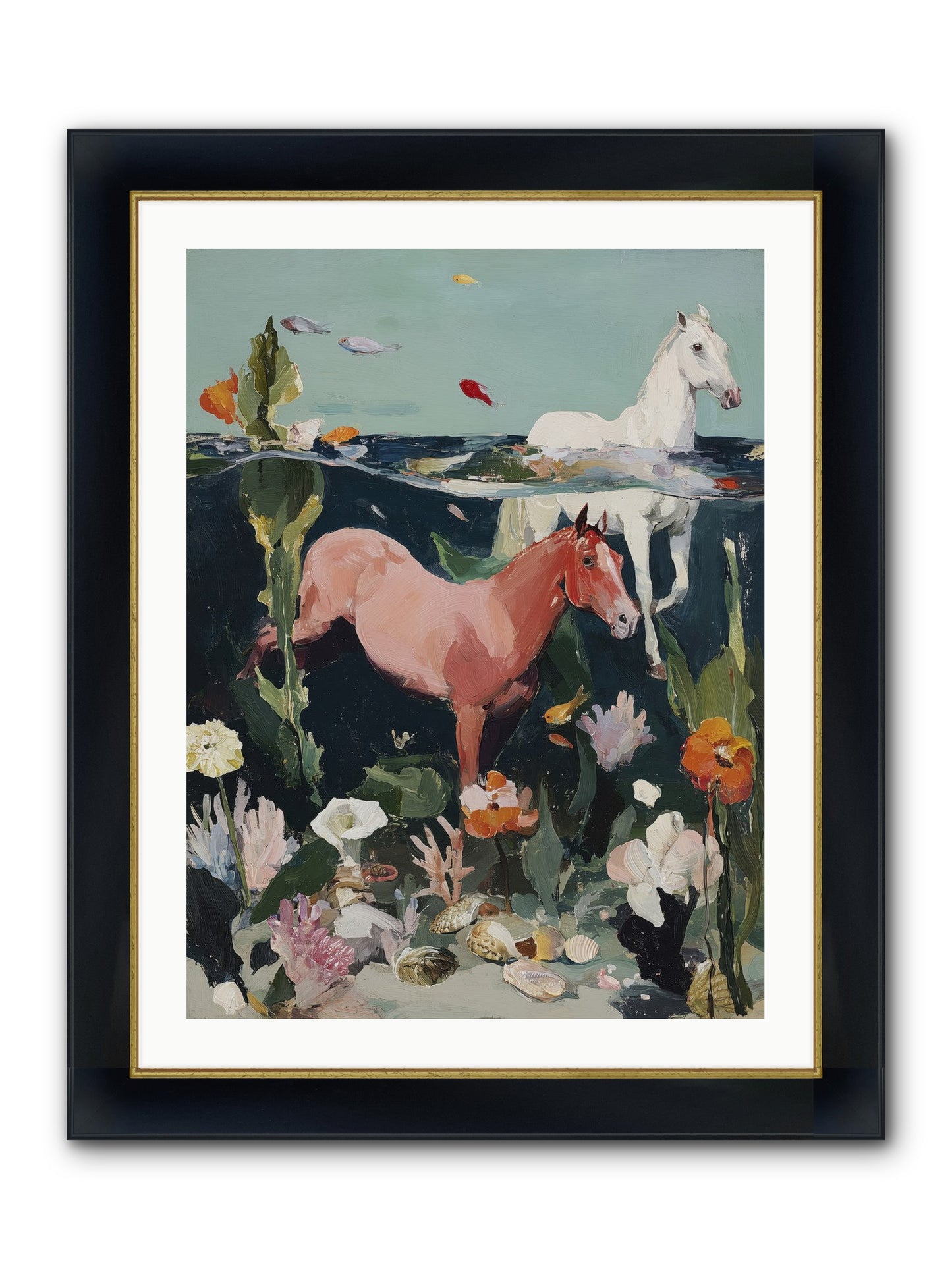 Aquatic Steeds Framed Print - Wide Black w/Gold 24x32