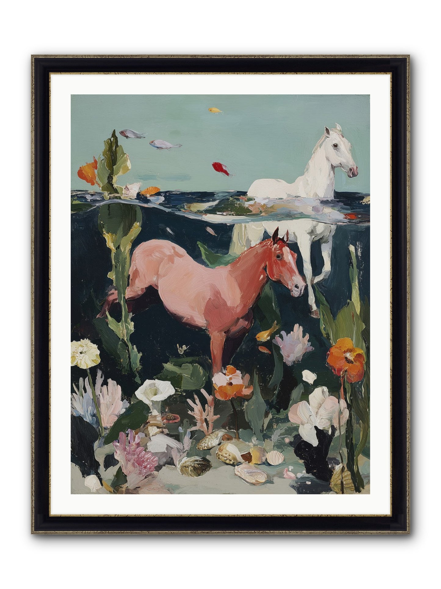 Aquatic Steeds Framed Print - Black & Gold 30x40