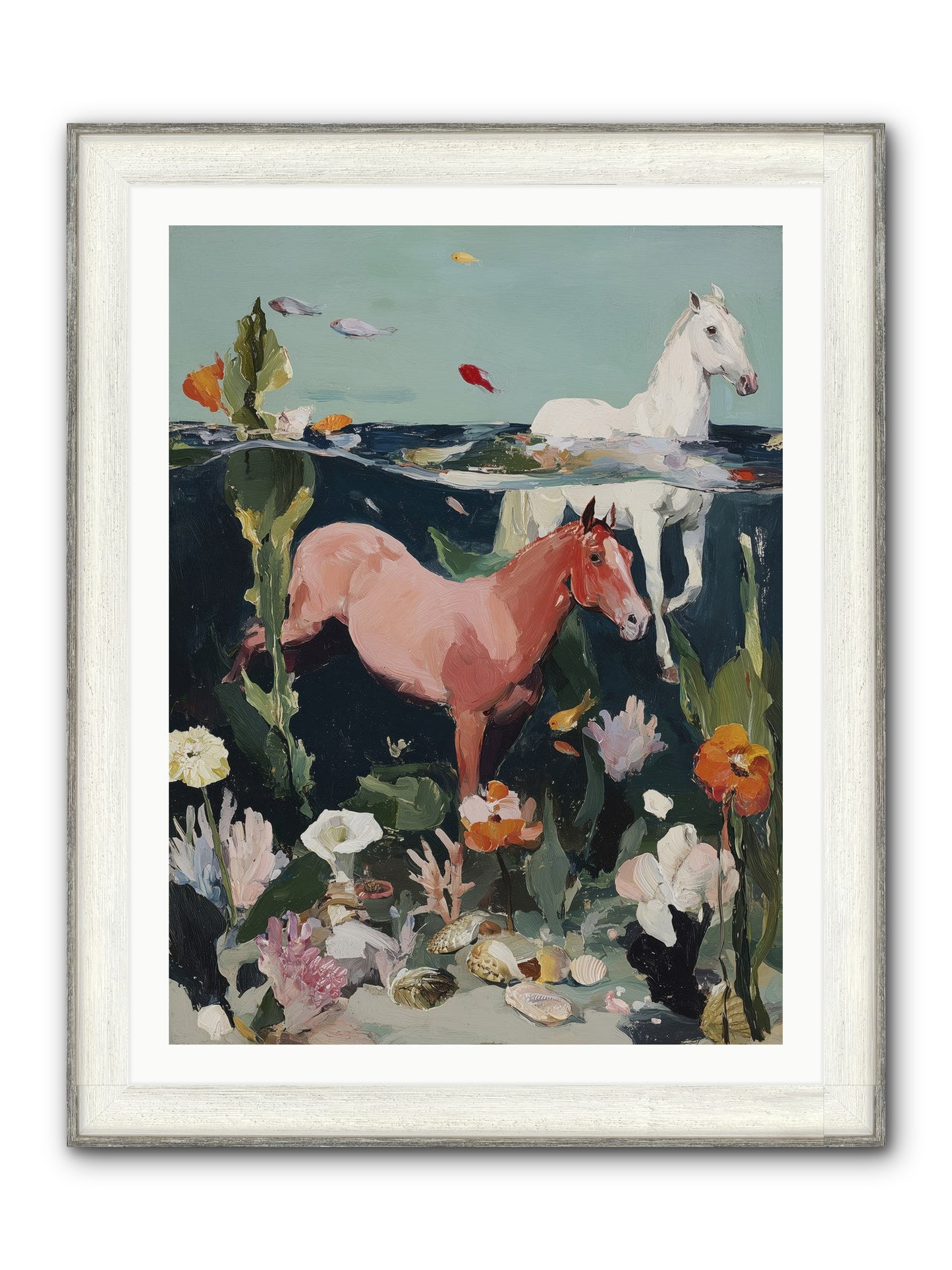 Aquatic Steeds Framed Print - Driftwood White 30x40
