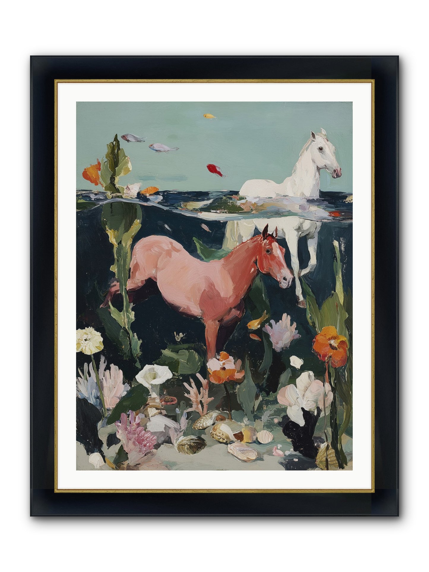 Aquatic Steeds Framed Print - Wide Black w/Gold 30x40