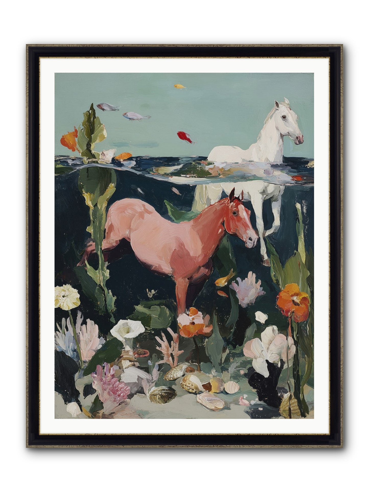 Aquatic Steeds Framed Print - Black & Gold 36x48