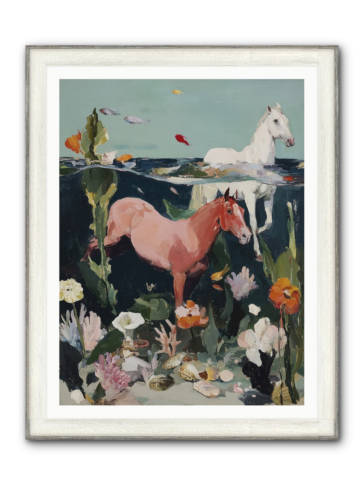 Aquatic Steeds Framed Print - Driftwood White 36x48