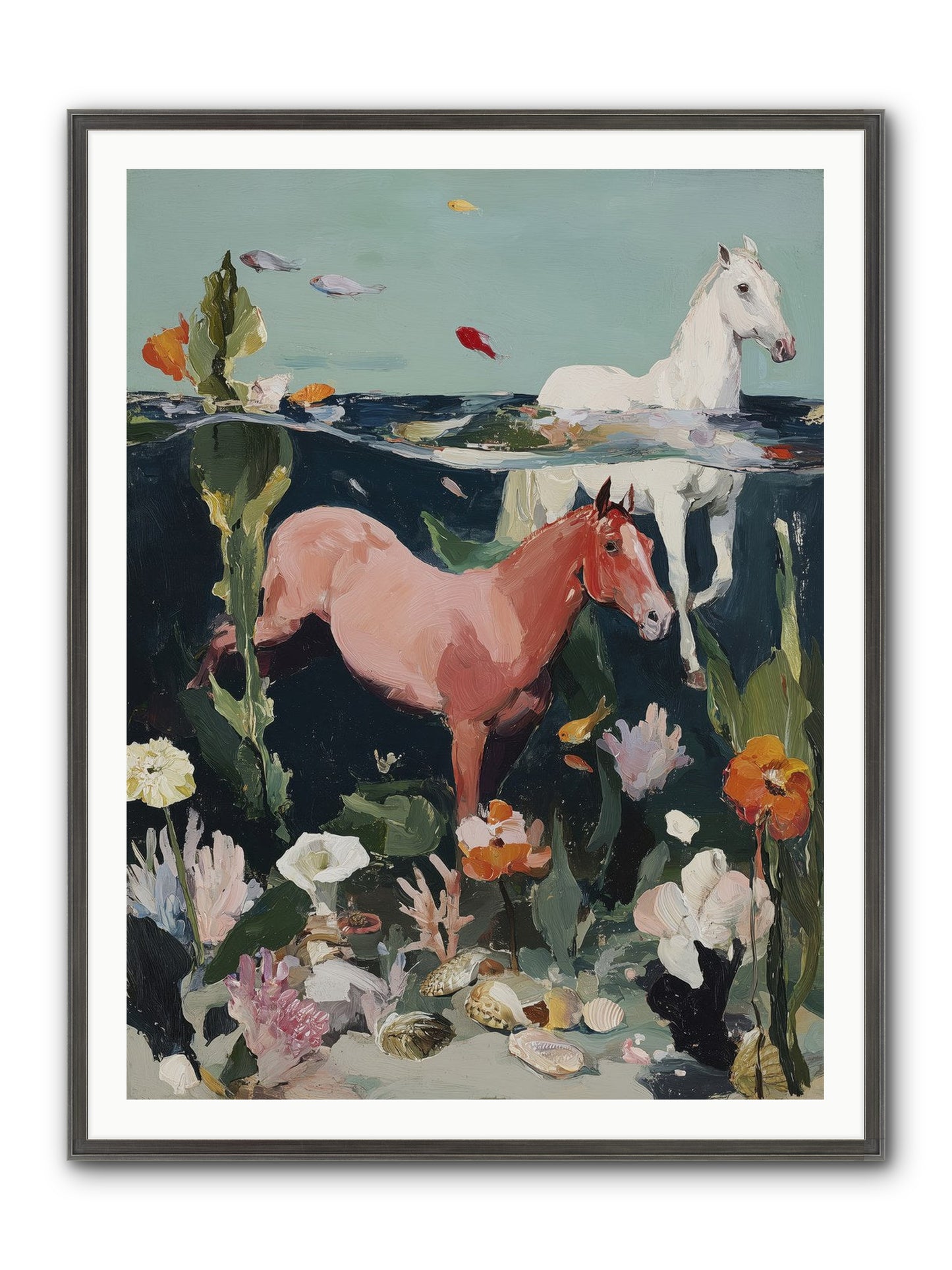 Aquatic Steeds Framed Print - Slimwoods Black/Silver 36x48