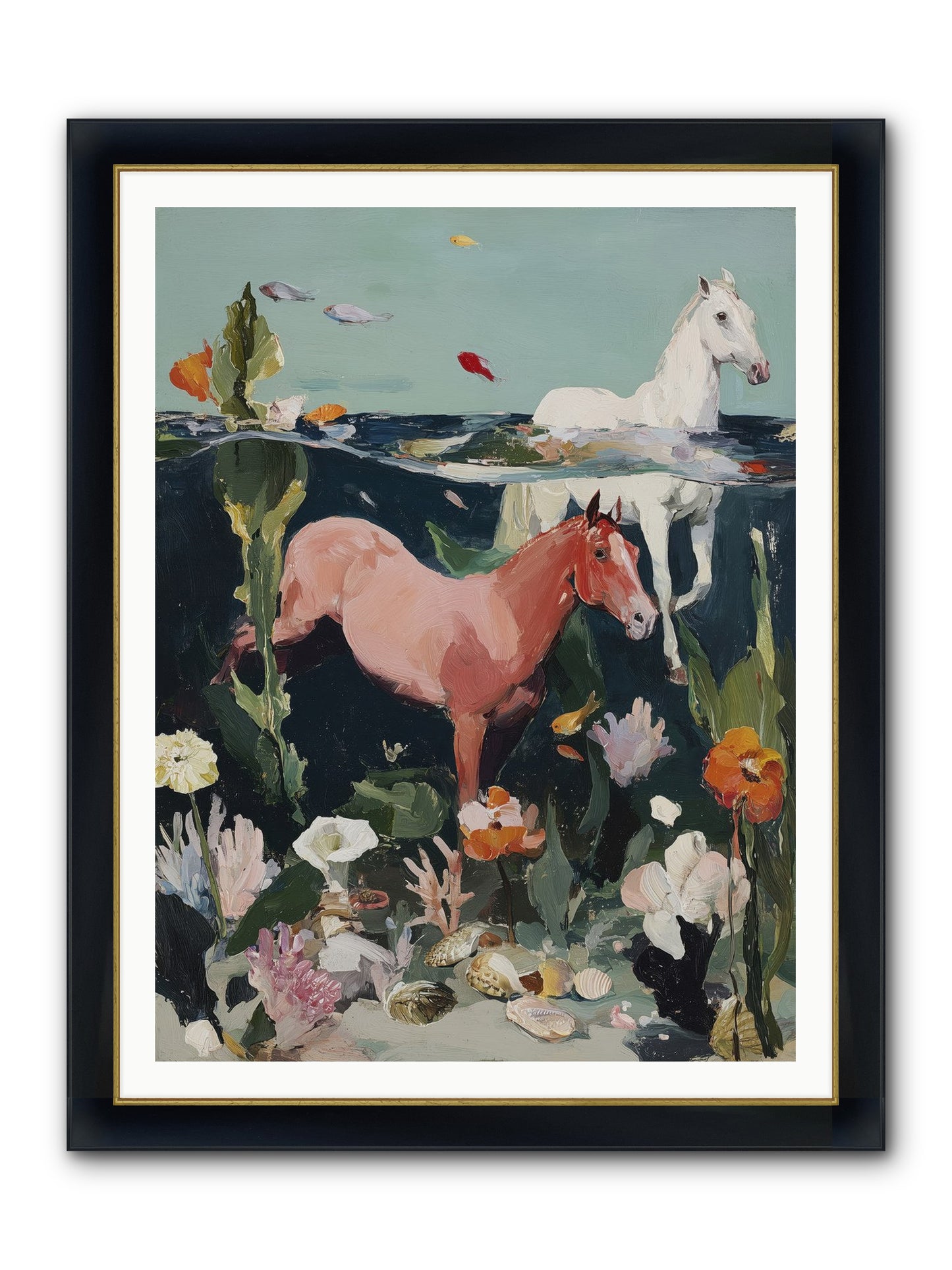 Aquatic Steeds Framed Print - Wide Black w/Gold 36x48